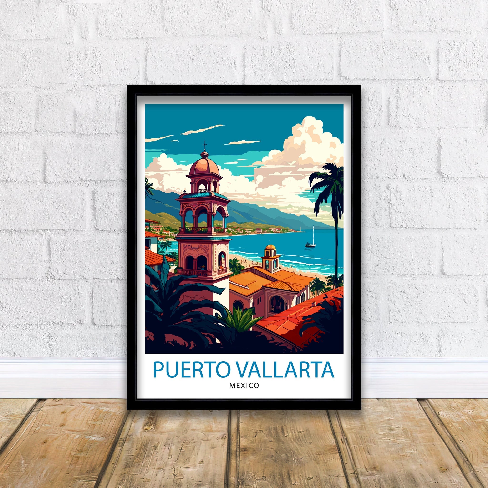 Puerto Vallarta Travel Print Puerto Vallarta Wall Decor Puerto Vallarta Home Living Decor Puerto Vallarta Illustration Travel Poster