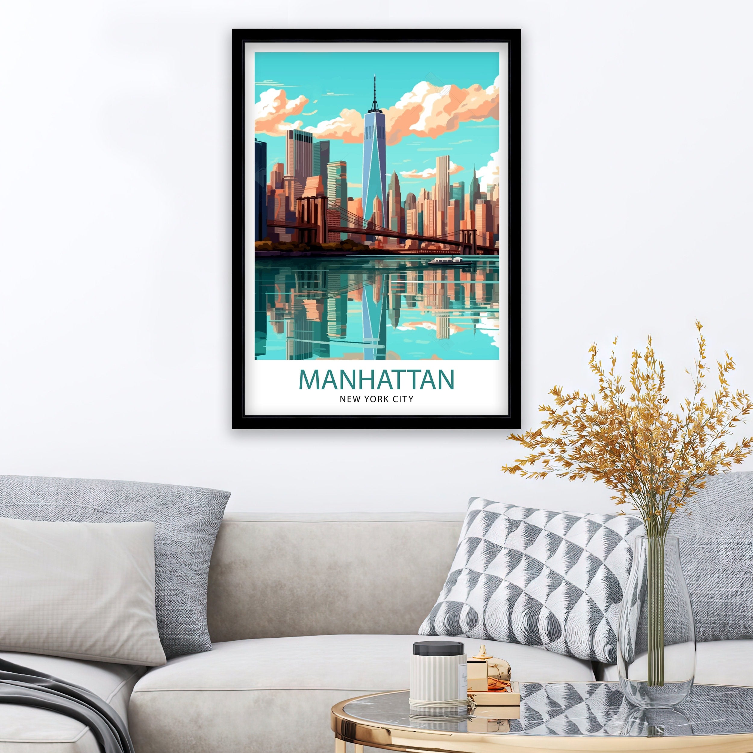 Manhattan New York City Travel Print| Manhattan Wall Decor Manhattan Poster NYC Travel Prints Manhattan Art Print Manhattan Illustration