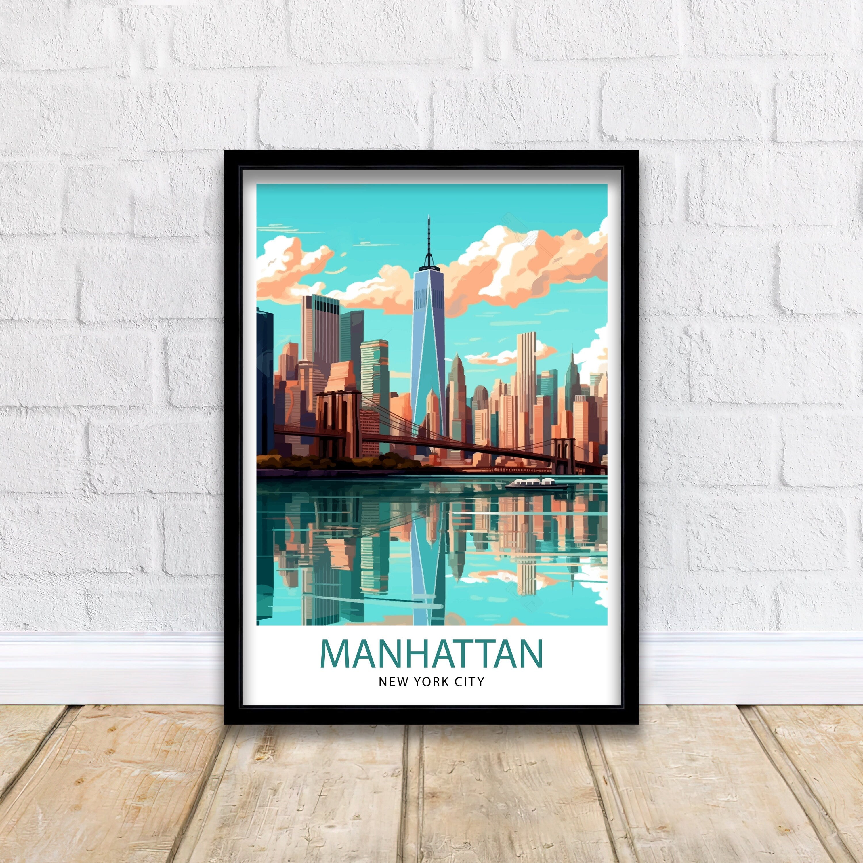 Manhattan New York City Travel Print| Manhattan Wall Decor Manhattan Poster NYC Travel Prints Manhattan Art Print Manhattan Illustration