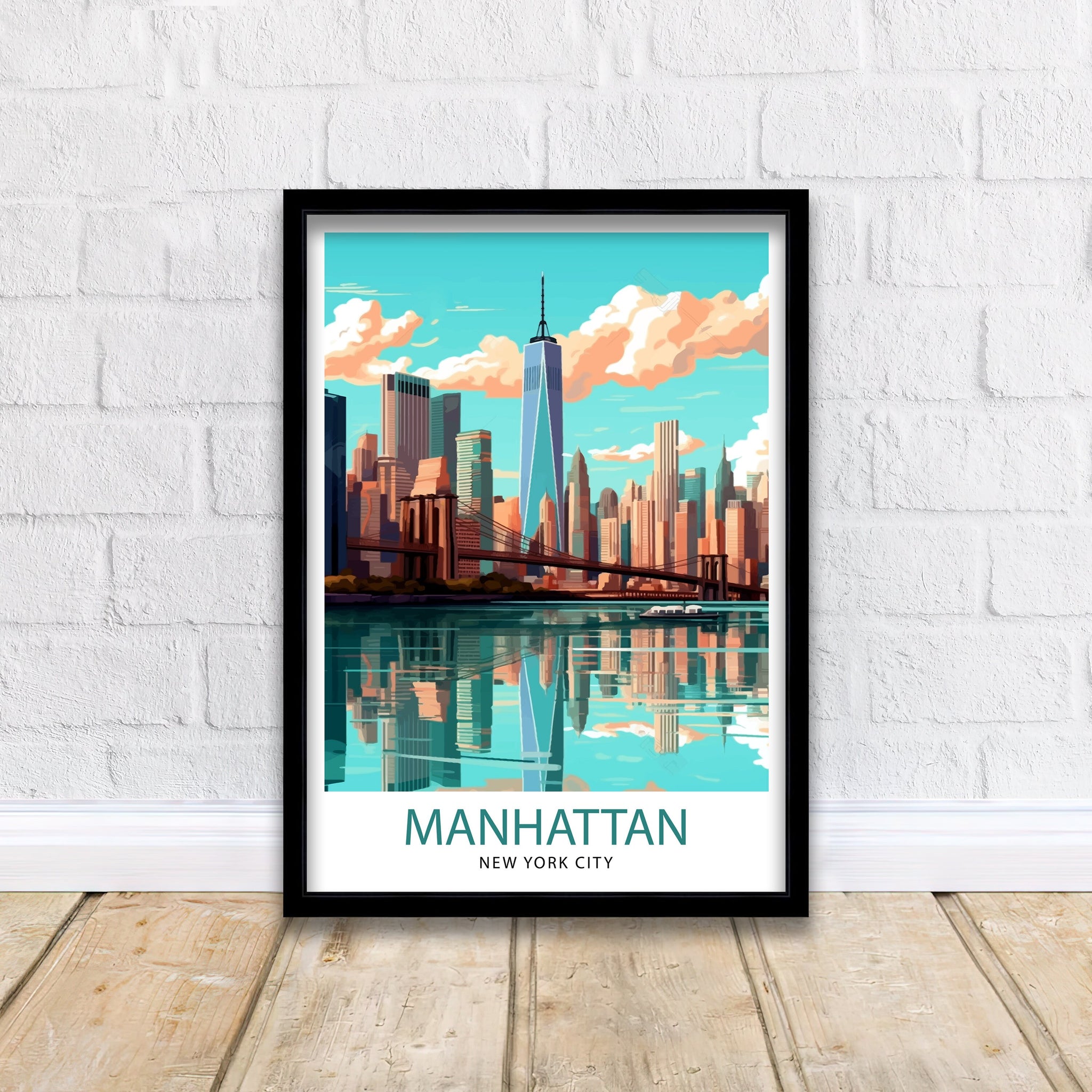 Manhattan New York City Travel Print| Manhattan Wall Decor Manhattan Poster NYC Travel Prints Manhattan Art Print Manhattan Illustration