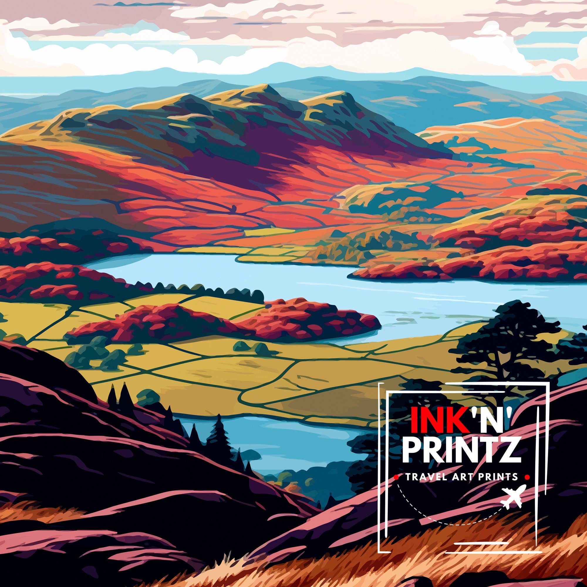 Loughrigg Fell Lake District Travel Print Lake District Wall Decor Loughrigg Fell Home Living Decor Lake District Illustration Travel Poster