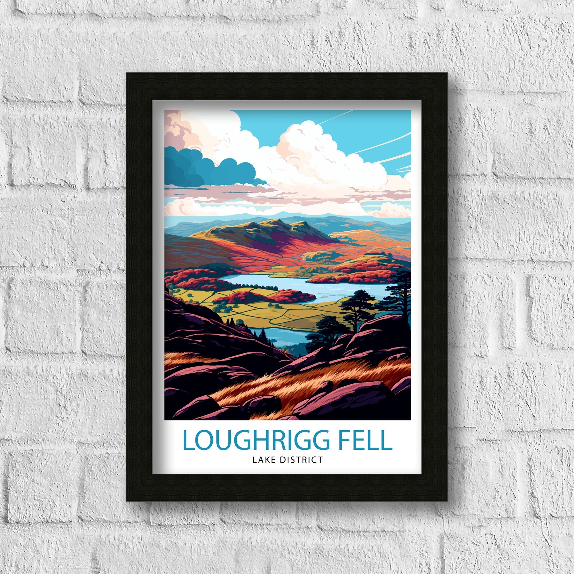 Loughrigg Fell Lake District Travel Print Lake District Wall Decor Loughrigg Fell Home Living Decor Lake District Illustration Travel Poster
