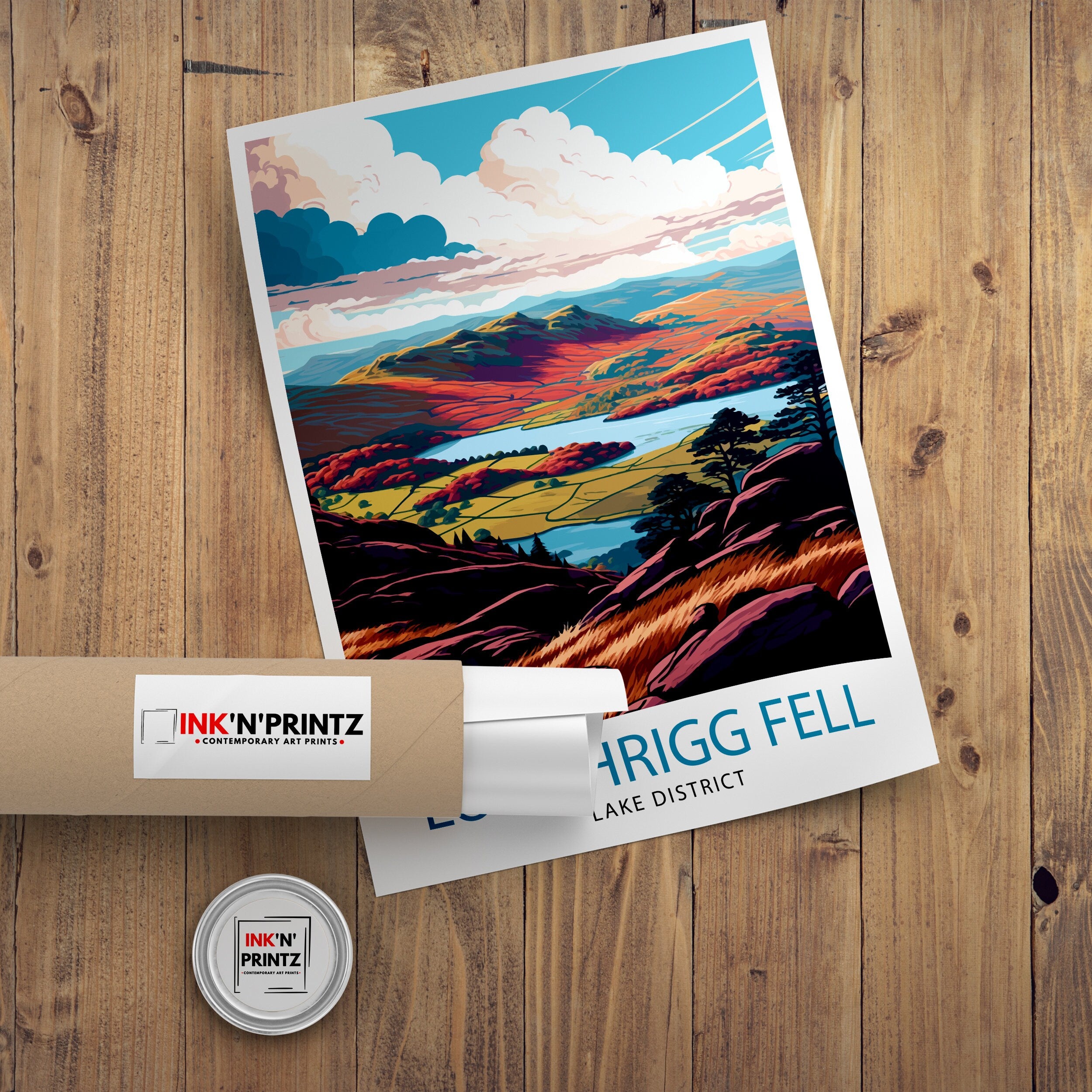 Loughrigg Fell Lake District Travel Print Lake District Wall Decor Loughrigg Fell Home Living Decor Lake District Illustration Travel Poster