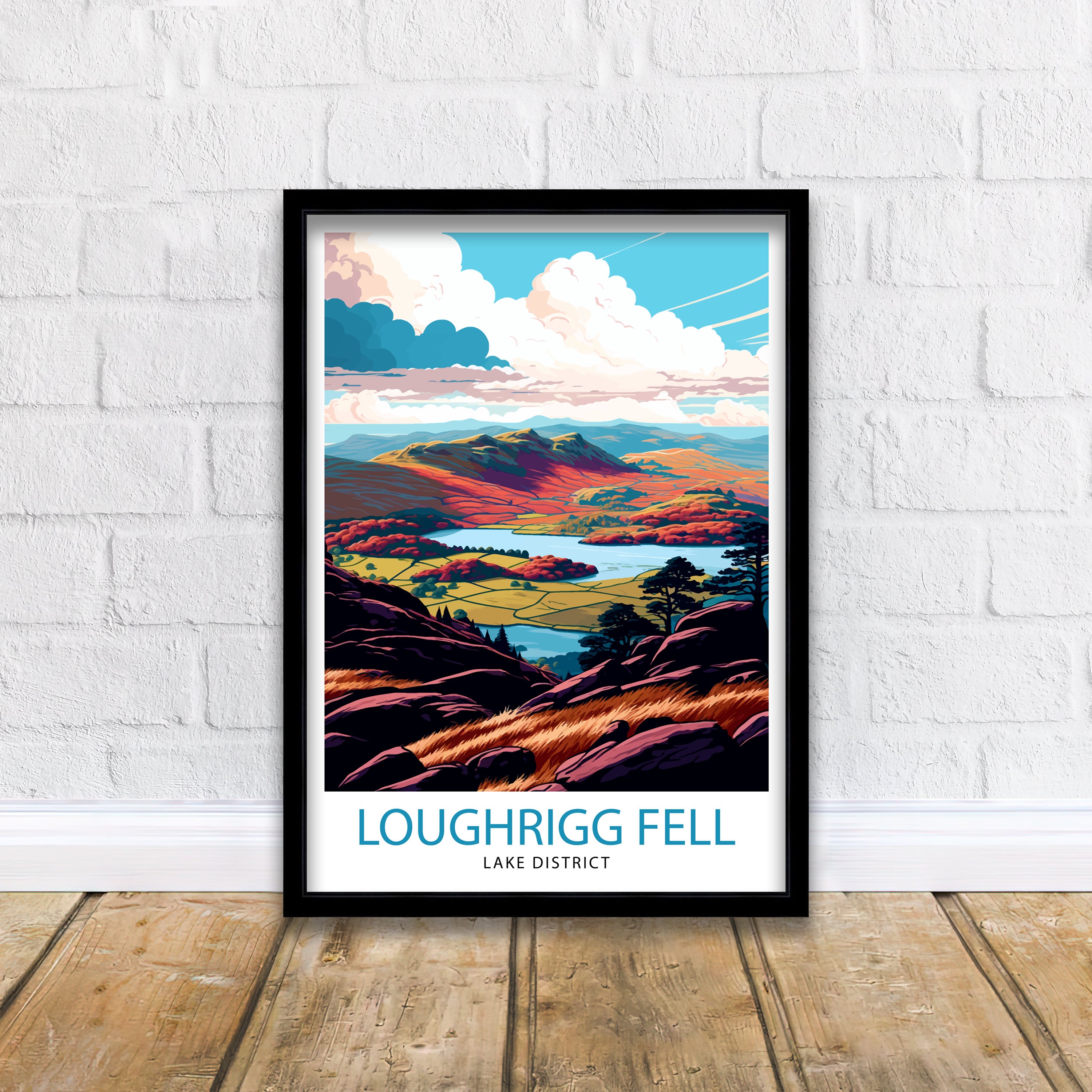 Loughrigg Fell Lake District Travel Print Lake District Wall Decor Loughrigg Fell Home Living Decor Lake District Illustration Travel Poster