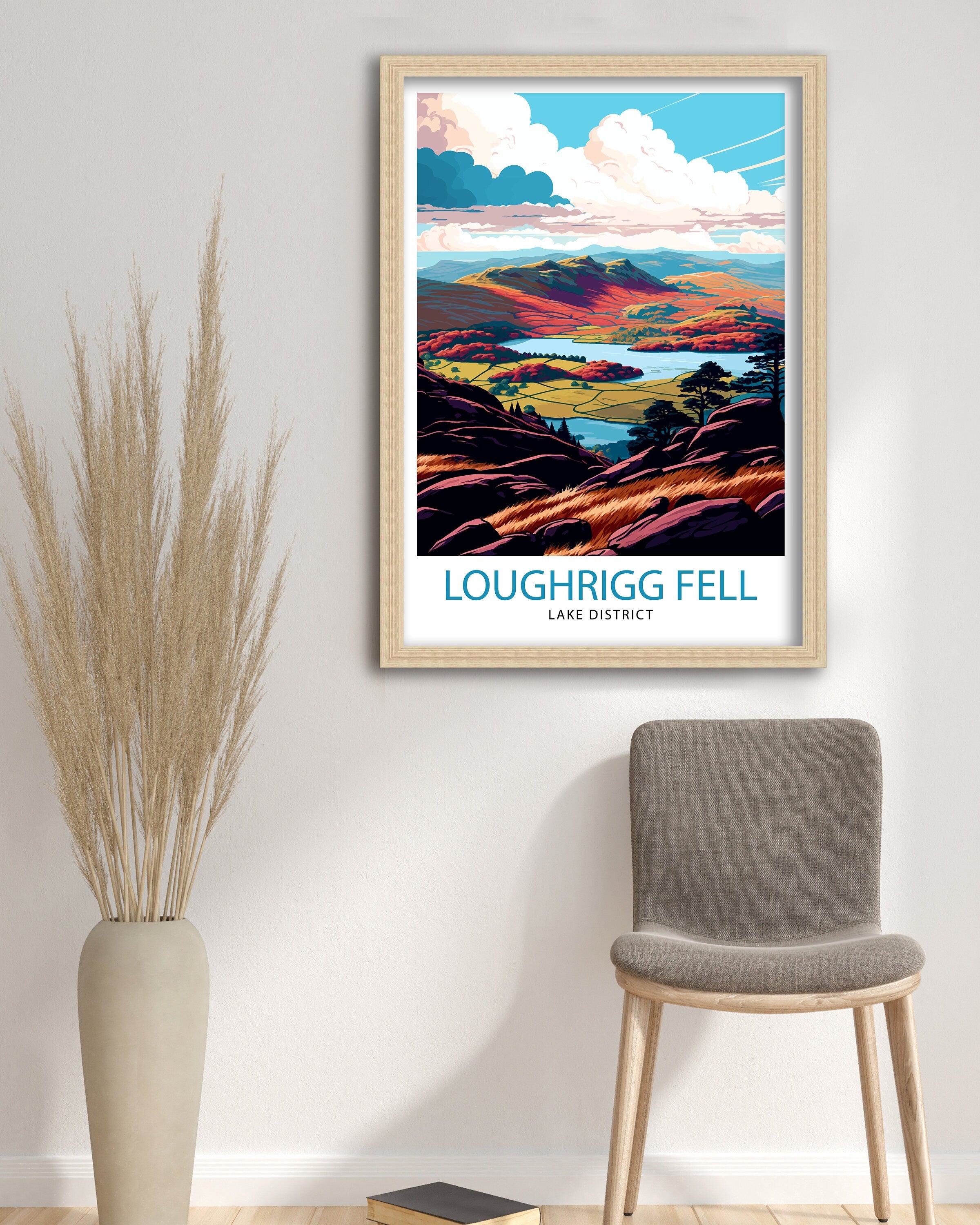 Loughrigg Fell Lake District Travel Print Lake District Wall Decor Loughrigg Fell Home Living Decor Lake District Illustration Travel Poster