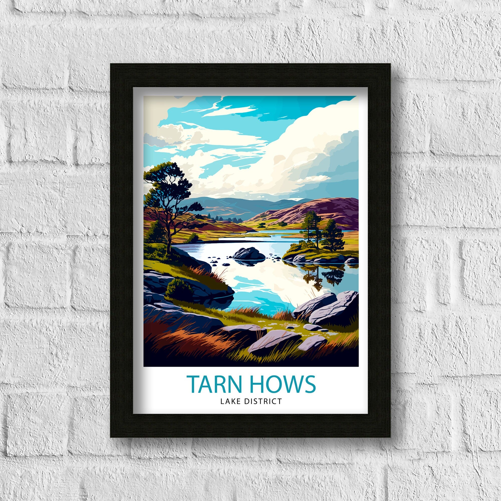 Tarn Hows Lake District Travel Print Lake District Wall Decor Tarn Hows Home Living Decor Tarn Hows Illustration Travel Poster Gift