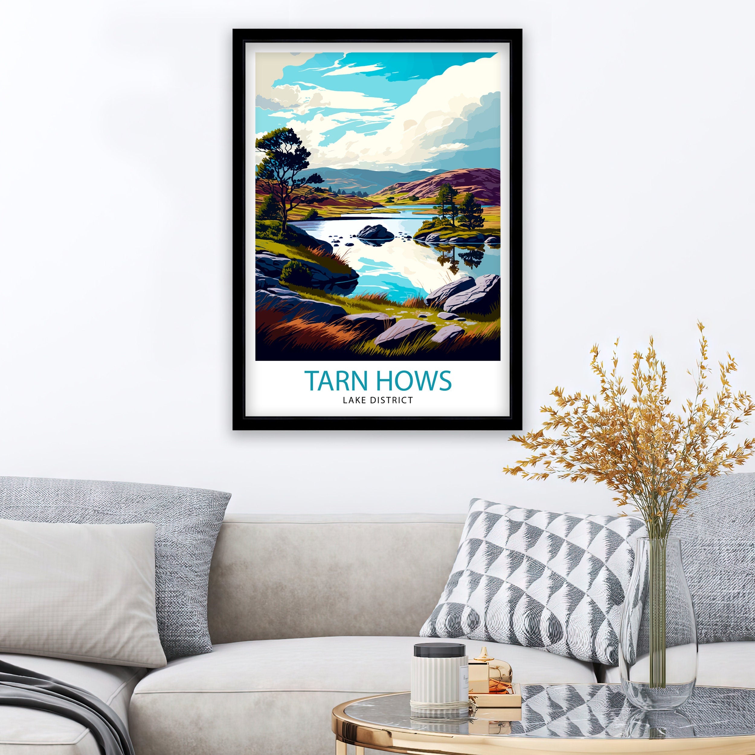 Tarn Hows Lake District Travel Print Lake District Wall Decor Tarn Hows Home Living Decor Tarn Hows Illustration Travel Poster Gift