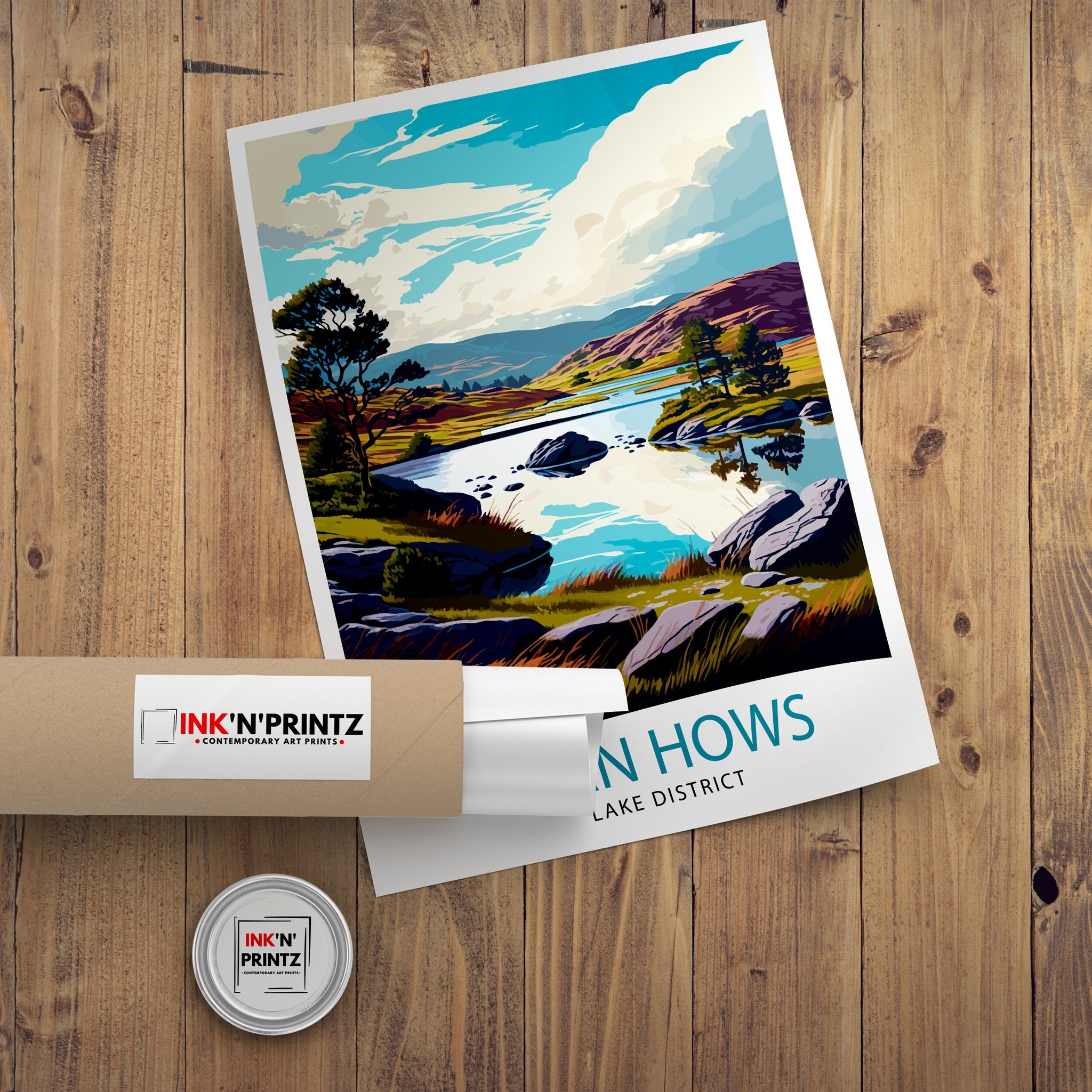 Tarn Hows Lake District Travel Print Lake District Wall Decor Tarn Hows Home Living Decor Tarn Hows Illustration Travel Poster Gift