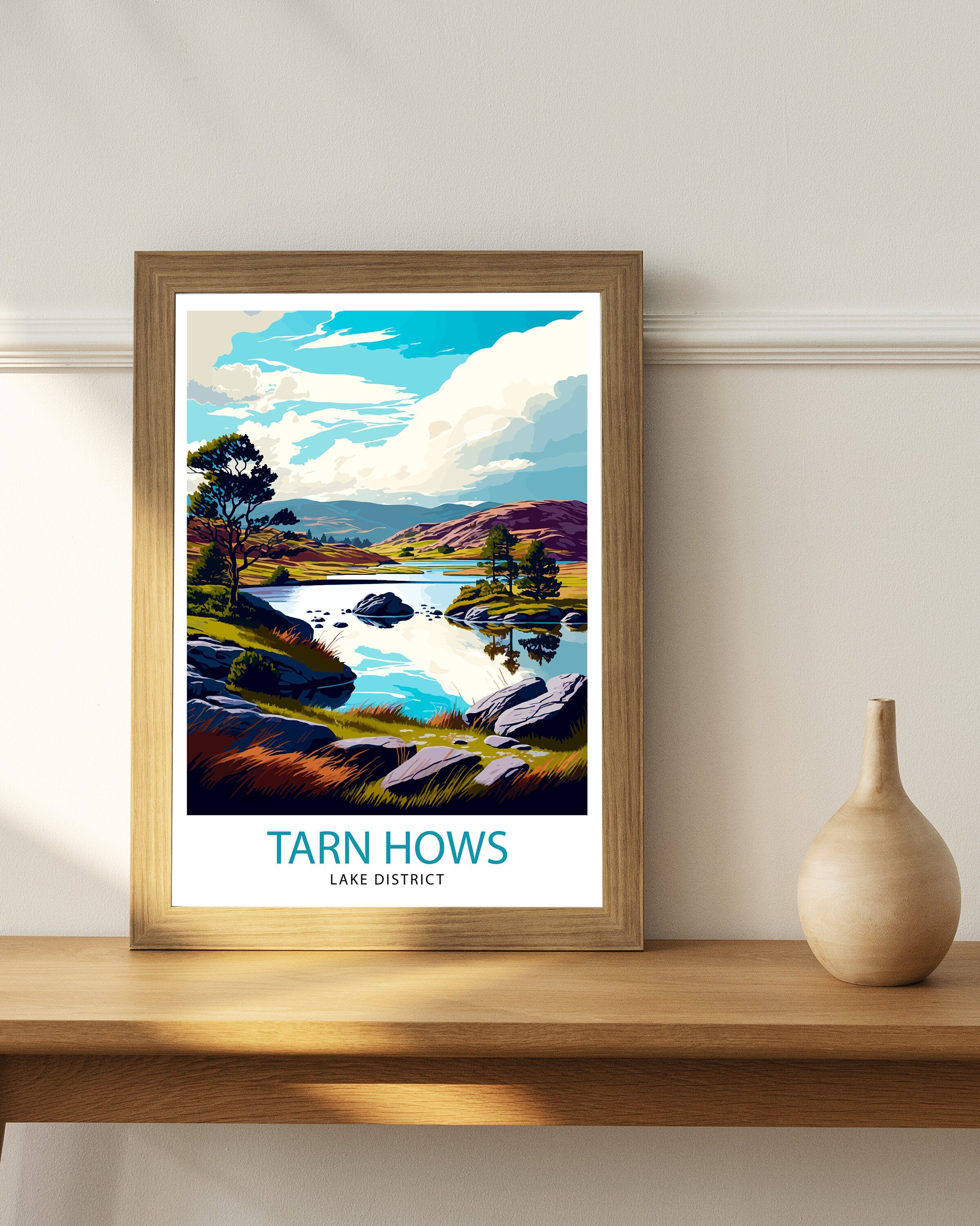Tarn Hows Lake District Travel Print Lake District Wall Decor Tarn Hows Home Living Decor Tarn Hows Illustration Travel Poster Gift