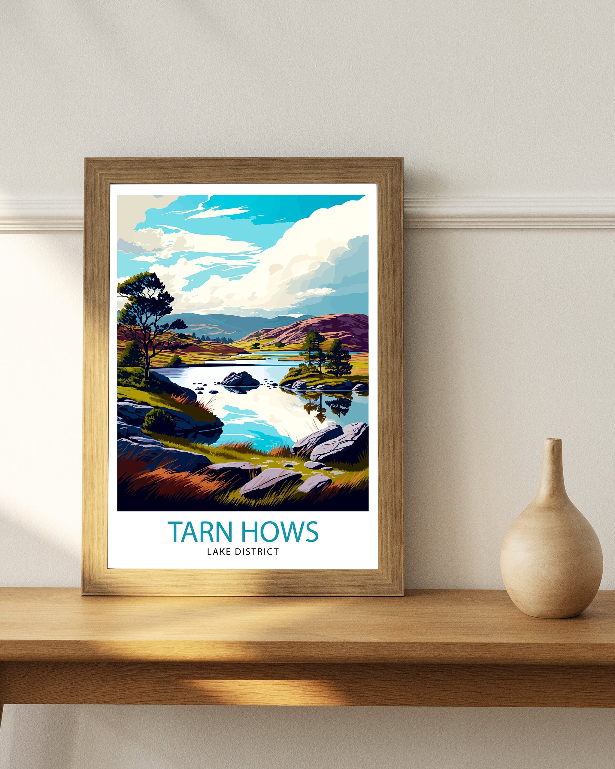 Tarn Hows Lake District Travel Print Lake District Wall Decor Tarn Hows Home Living Decor Tarn Hows Illustration Travel Poster Gift