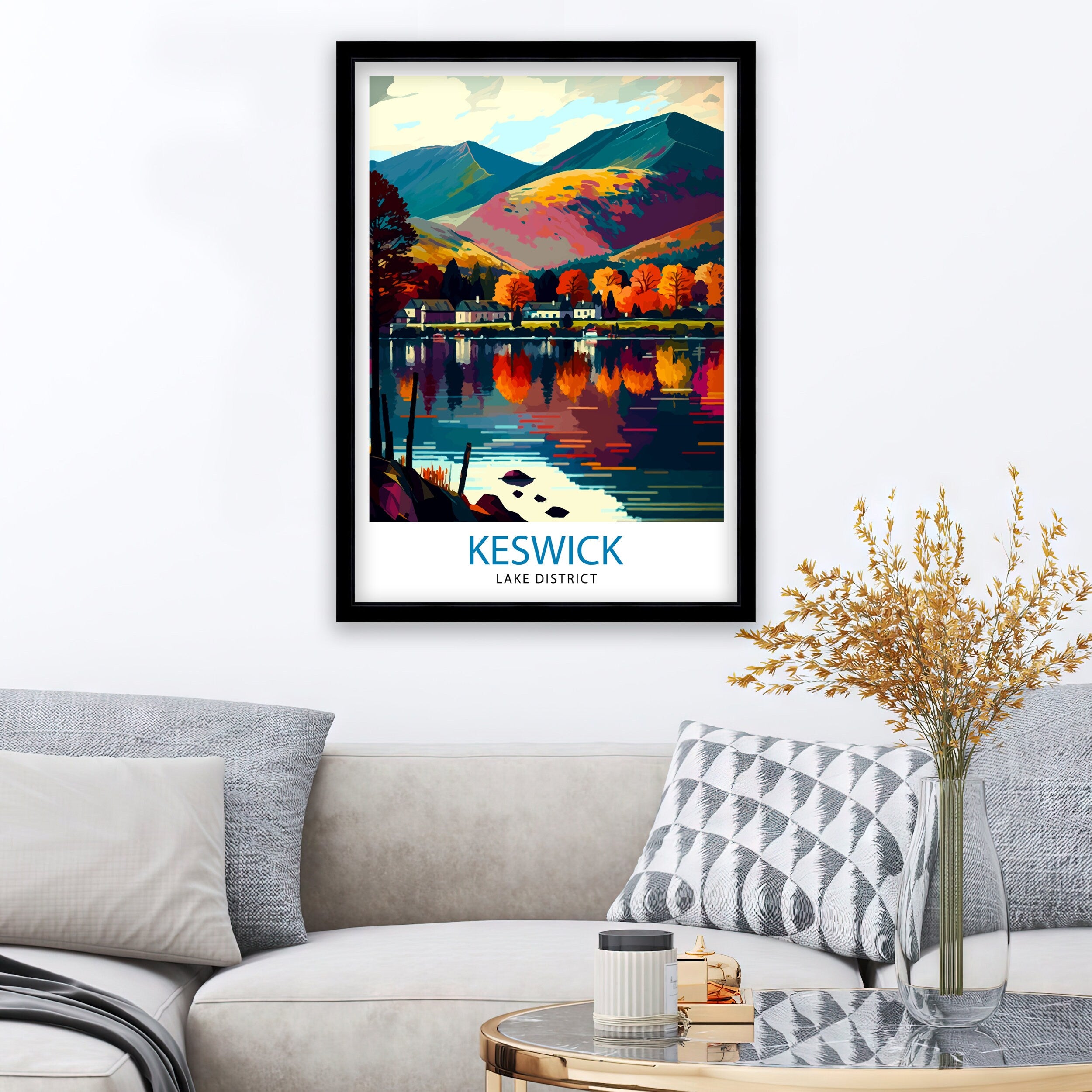 Keswick Lake District Travel Print Lake District Wall Decor Keswick Home Living Decor Lake District Illustration Travel Poster