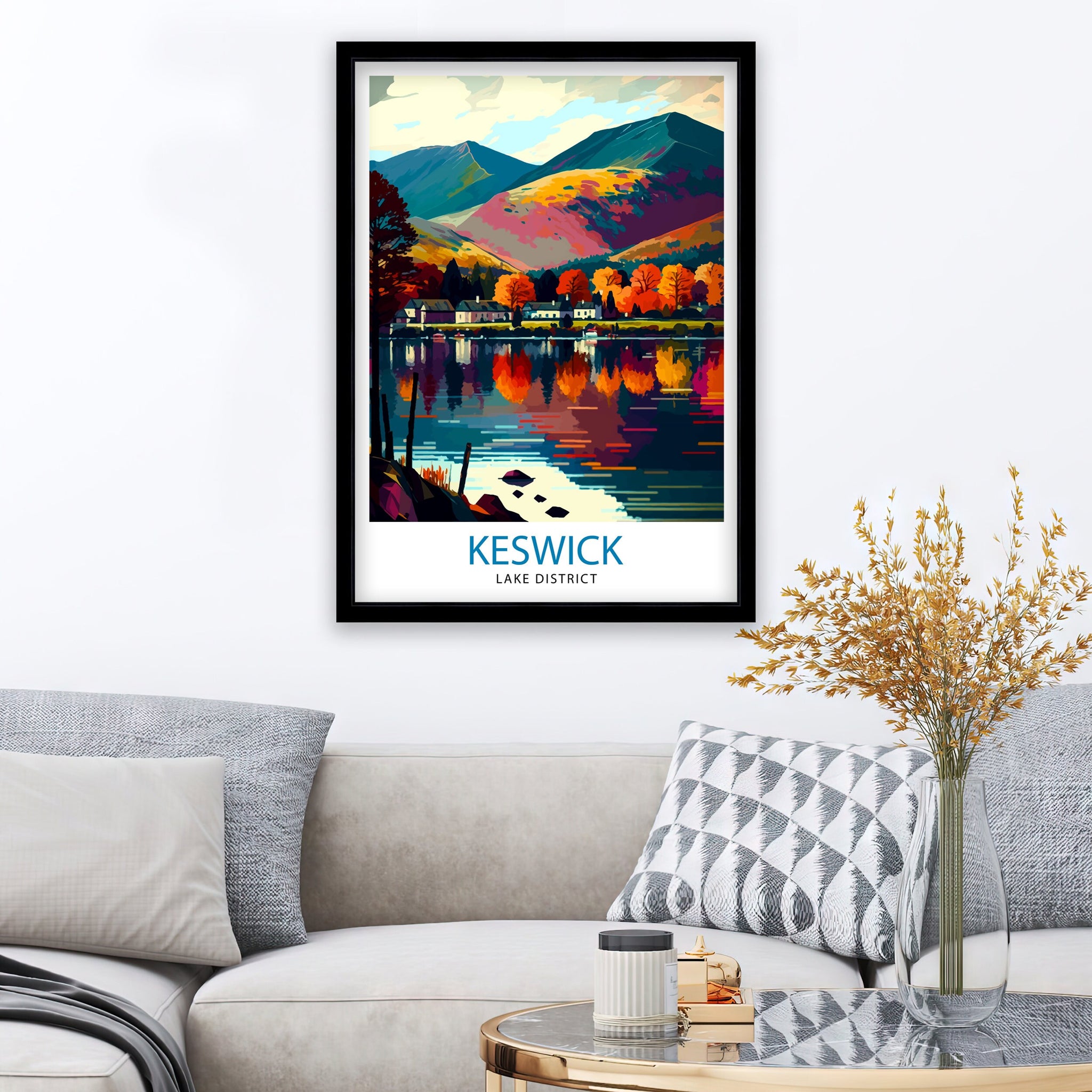 Keswick Lake District Travel Print Lake District Wall Decor Keswick Home Living Decor Lake District Illustration Travel Poster