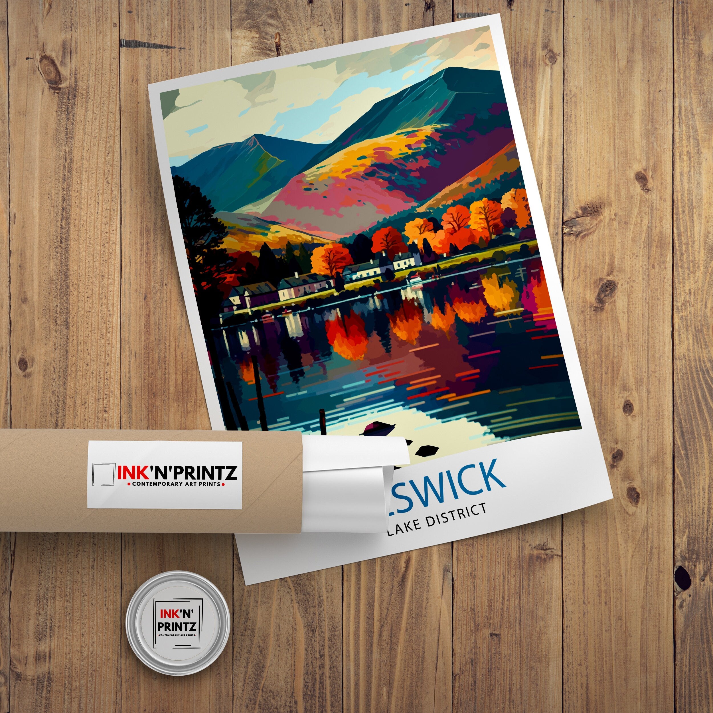 Keswick Lake District Travel Print Lake District Wall Decor Keswick Home Living Decor Lake District Illustration Travel Poster