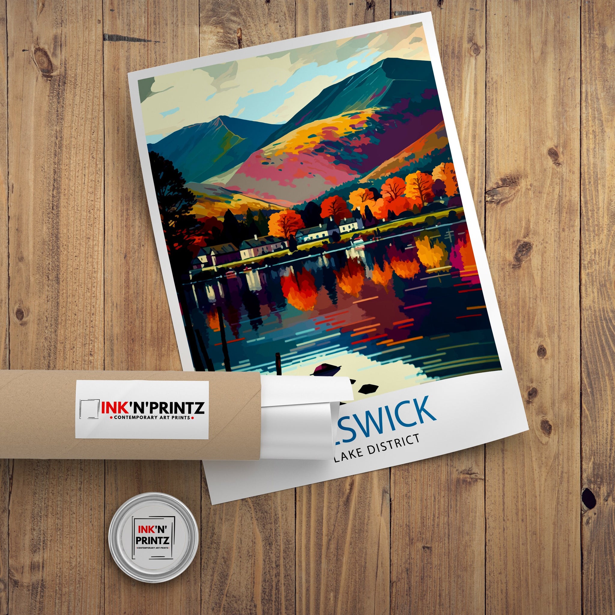 Keswick Lake District Travel Print Lake District Wall Decor Keswick Home Living Decor Lake District Illustration Travel Poster