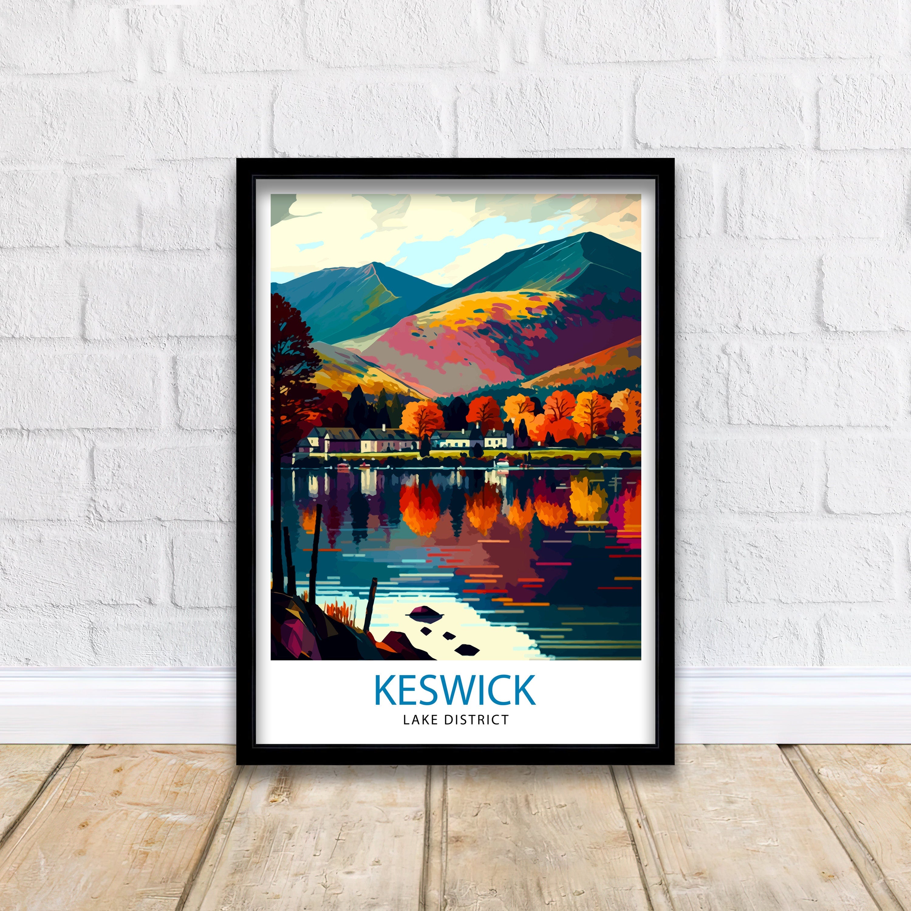 Keswick Lake District Travel Print Lake District Wall Decor Keswick Home Living Decor Lake District Illustration Travel Poster