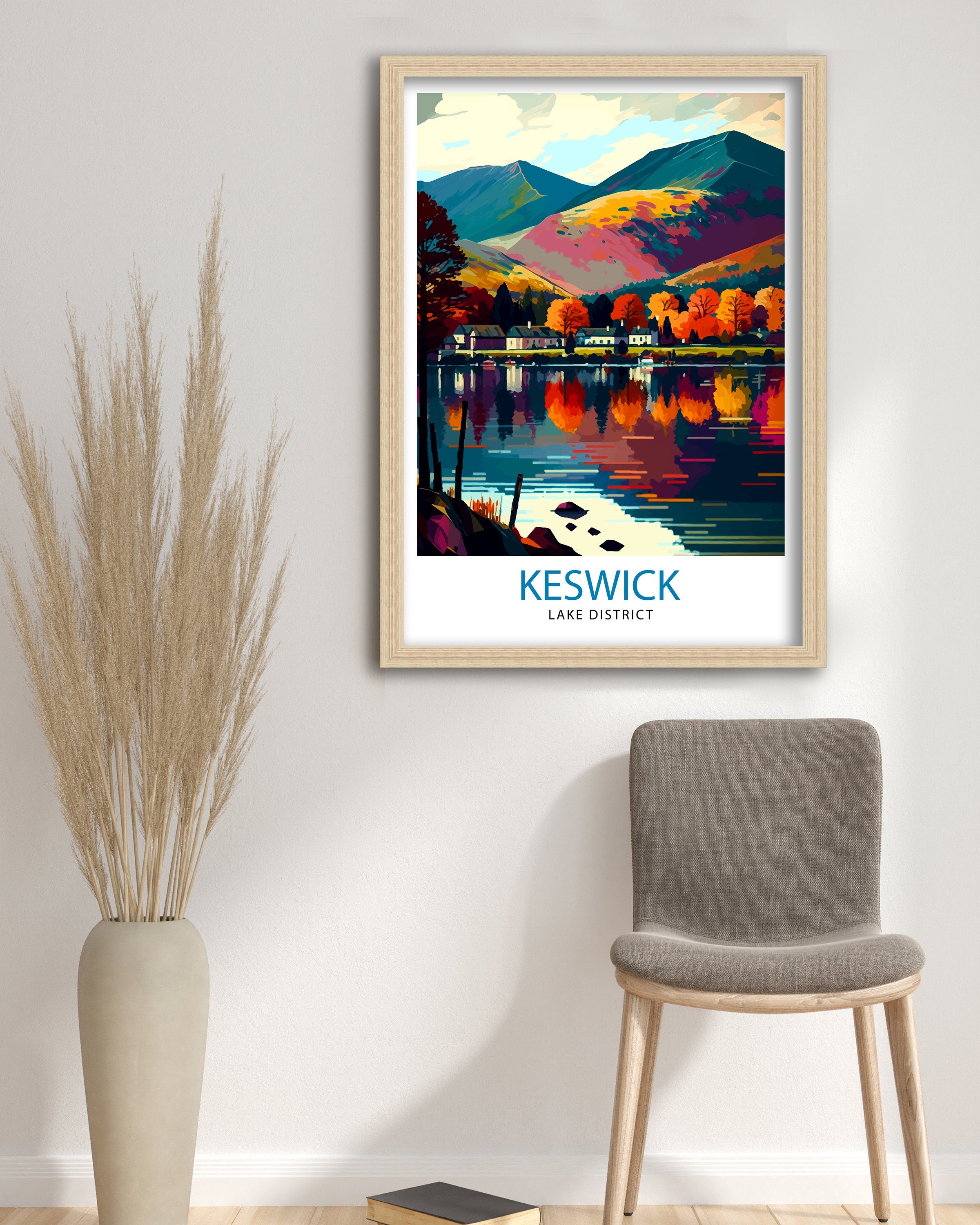 Keswick Lake District Travel Print Lake District Wall Decor Keswick Home Living Decor Lake District Illustration Travel Poster