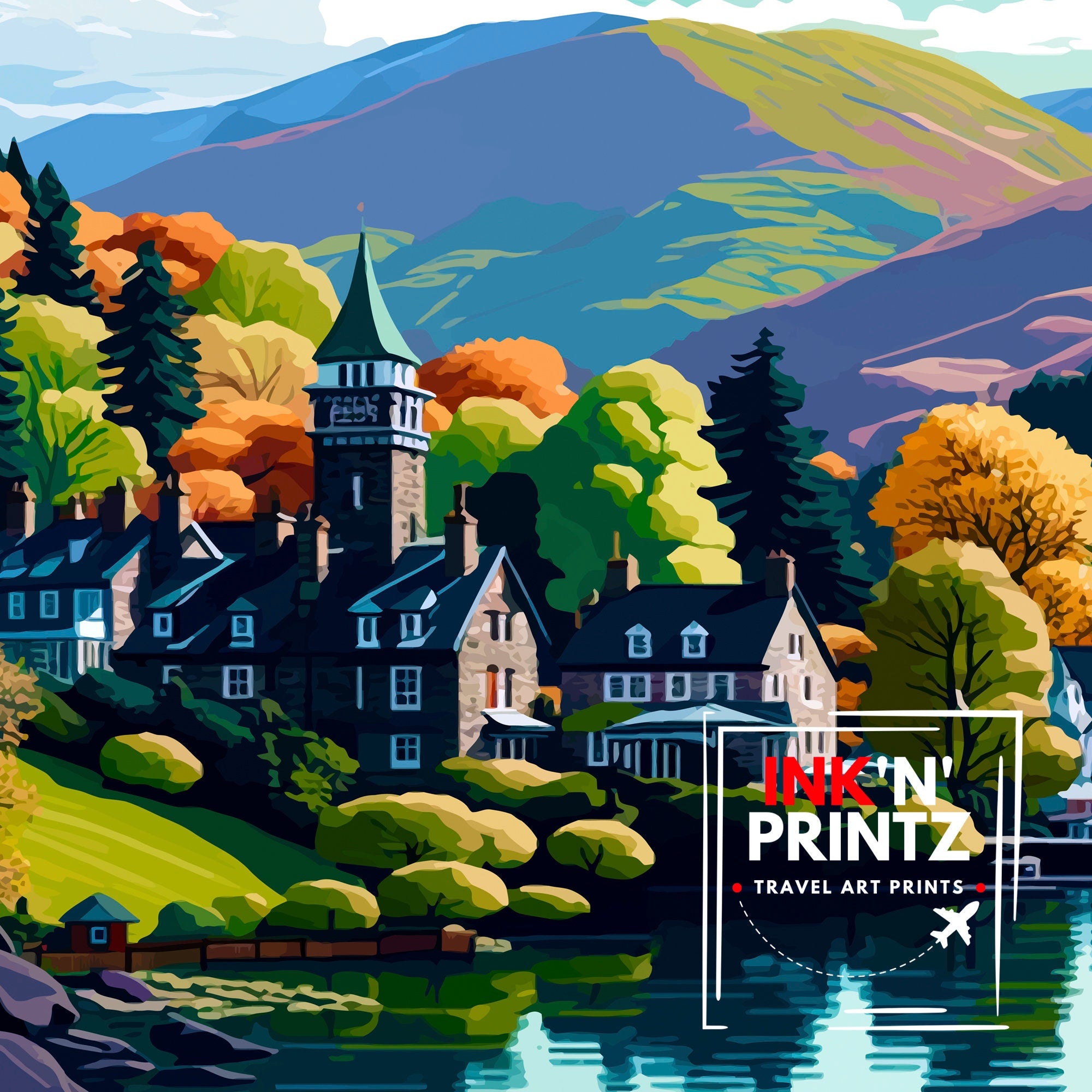 Ambleside Lake District Travel Poster Lake District