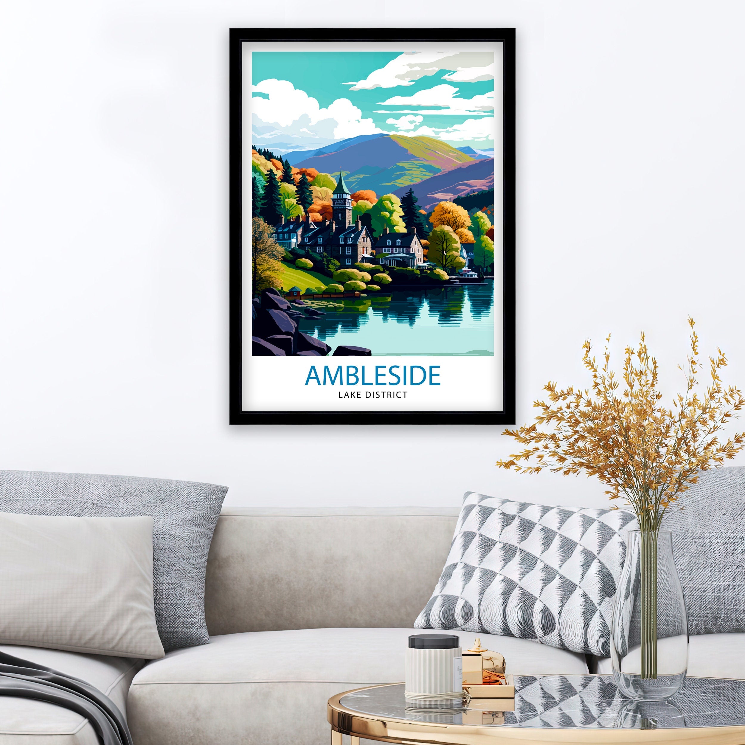 Ambleside Lake District Travel Print Lake District Wall Decor Ambleside Home Living Decor Ambleside Illustration Travel Poster
