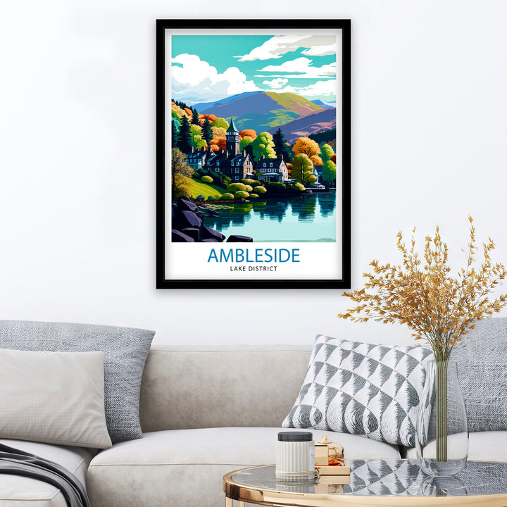 Ambleside Lake District Travel Print Lake District Wall Decor Ambleside Home Living Decor Ambleside Illustration Travel Poster