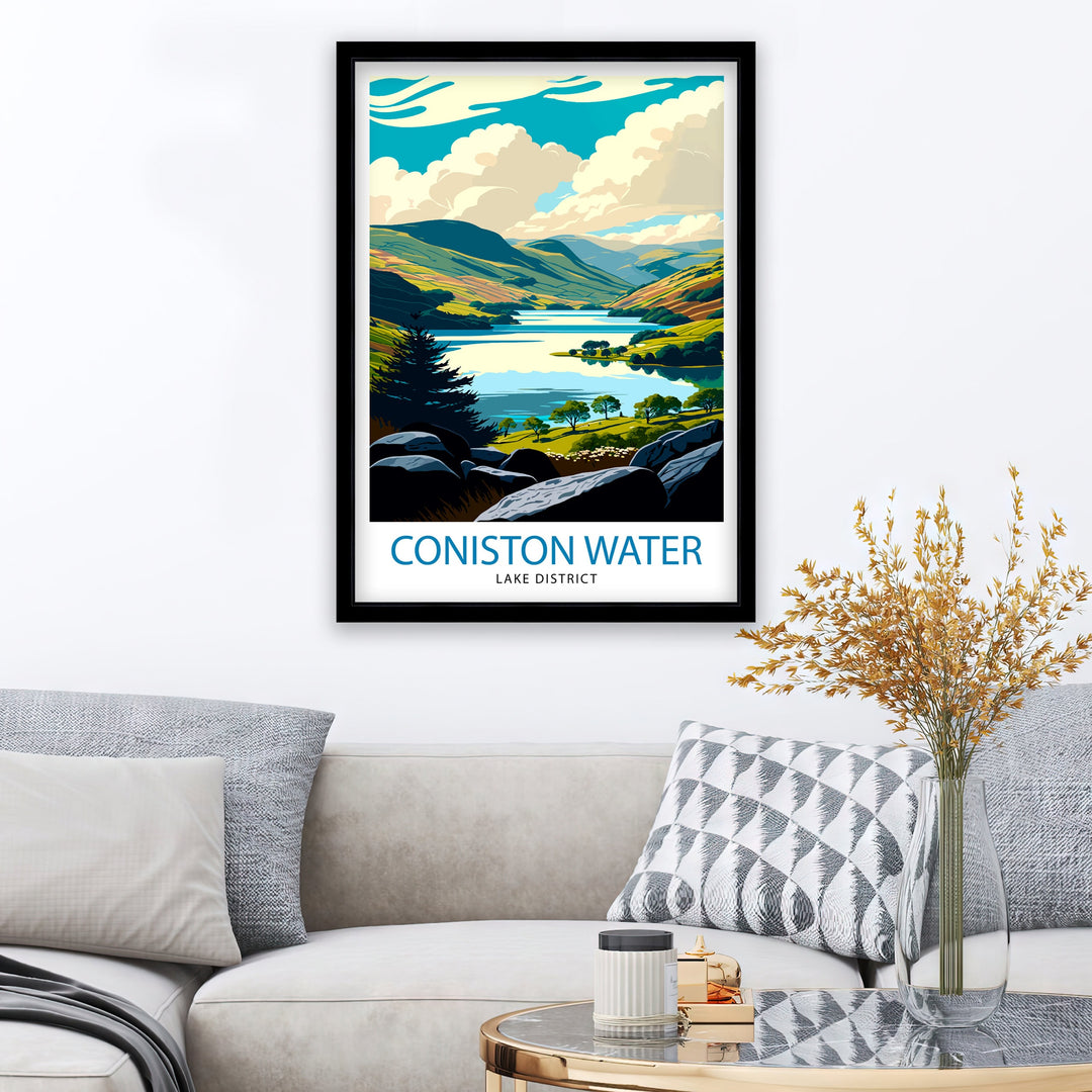 Coniston Water Lake District Travel Poster Lake District