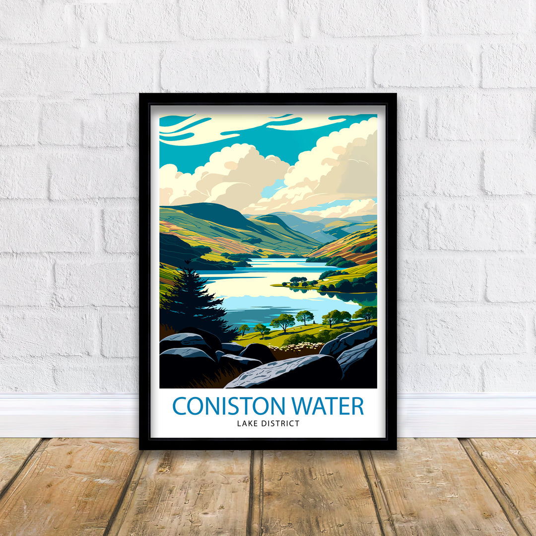 Coniston Water Lake District Travel Poster Lake District