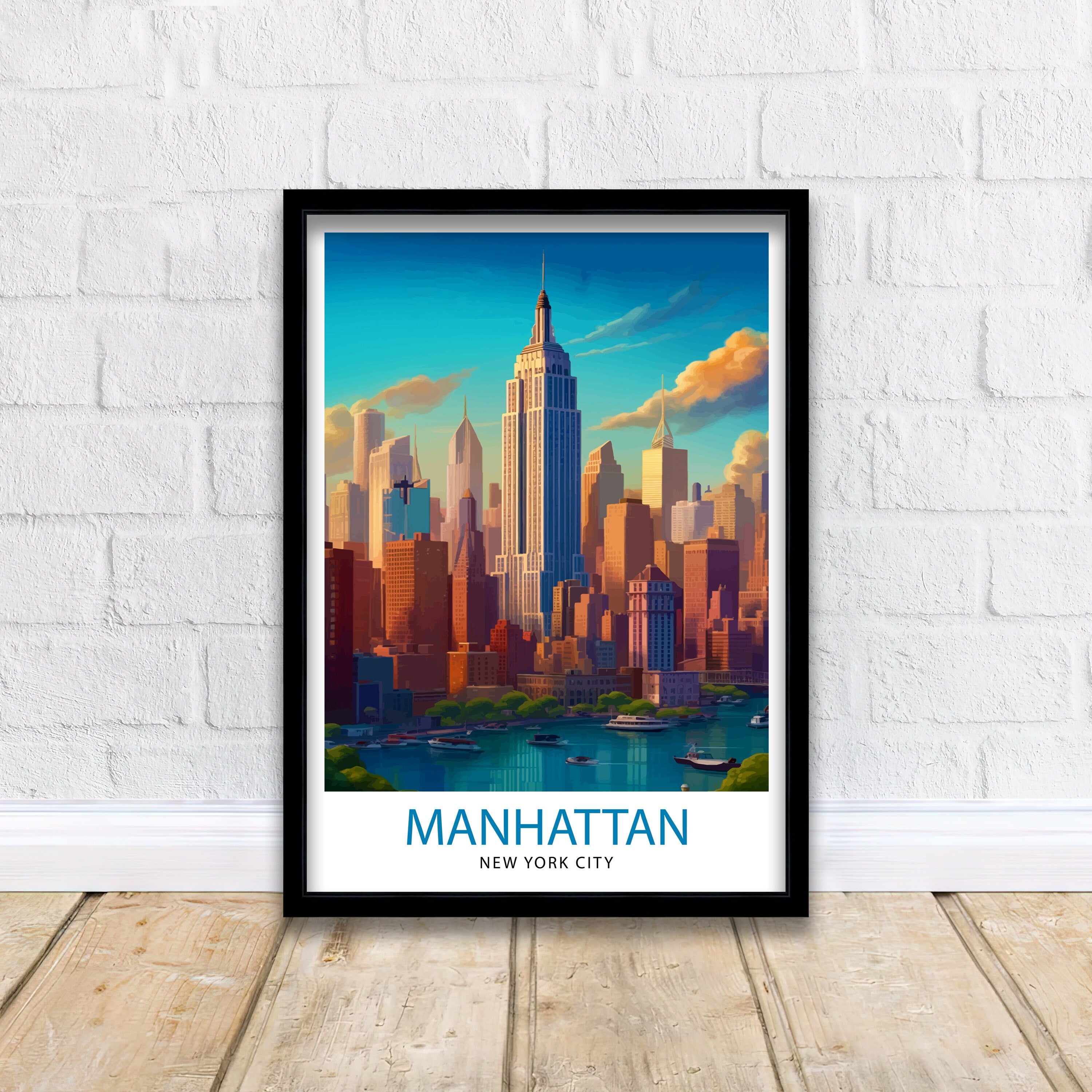 Manhattan Travel Print| Manhattan Wall Decor Manhattan Poster New York City Travel Prints Manhattan Art Print Manhattan Illustration