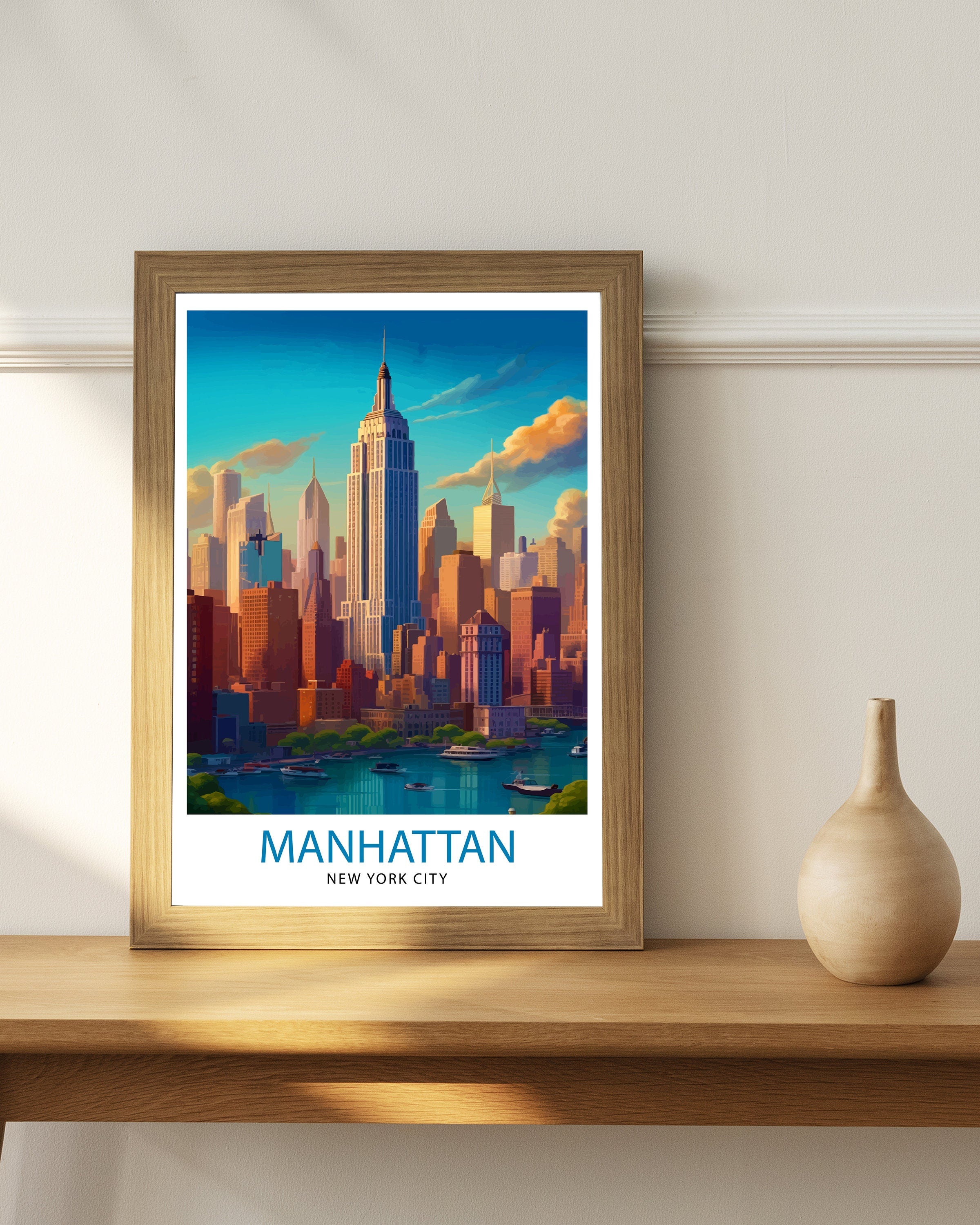 Manhattan Travel Print| Manhattan Wall Decor Manhattan Poster New York City Travel Prints Manhattan Art Print Manhattan Illustration