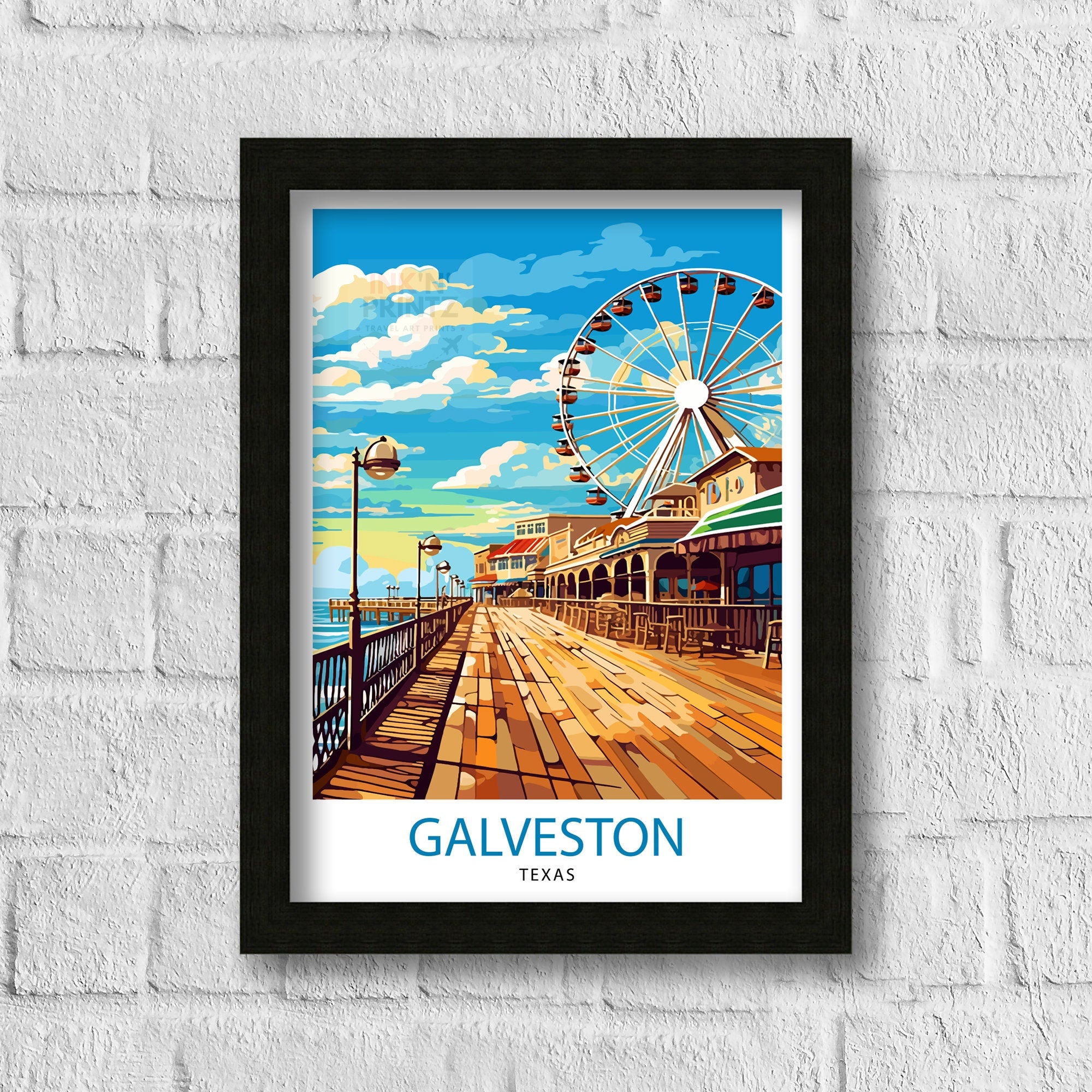 Galveston Texas Travel Print Galveston Wall Decor Galveston Poster Texas Travel Prints Galveston Art Print Galveston Illustration Galveston