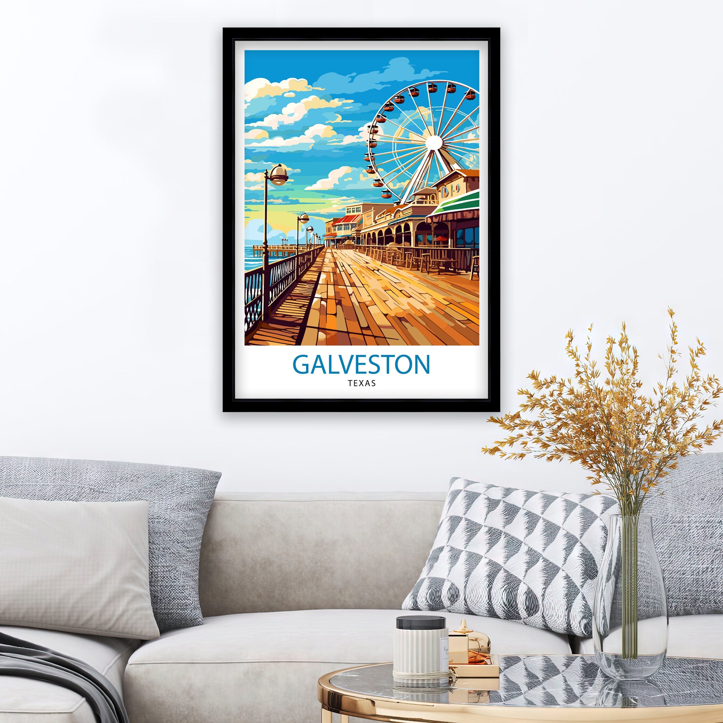 Galveston Texas Travel Print Galveston Wall Decor Galveston Poster Texas Travel Prints Galveston Art Print Galveston Illustration Galveston