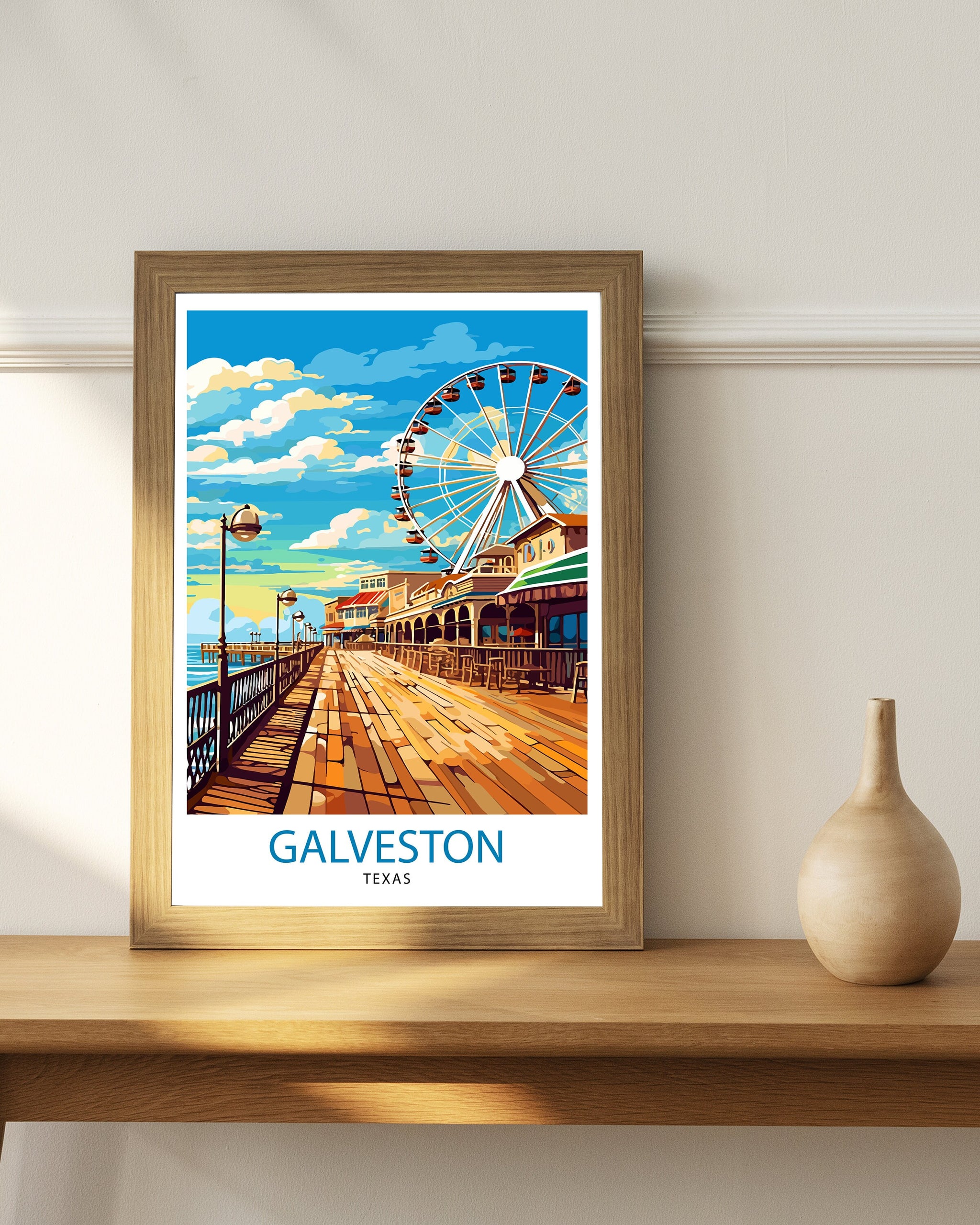 Galveston Texas Travel Print Galveston Wall Decor Galveston Poster Texas Travel Prints Galveston Art Print Galveston Illustration Galveston