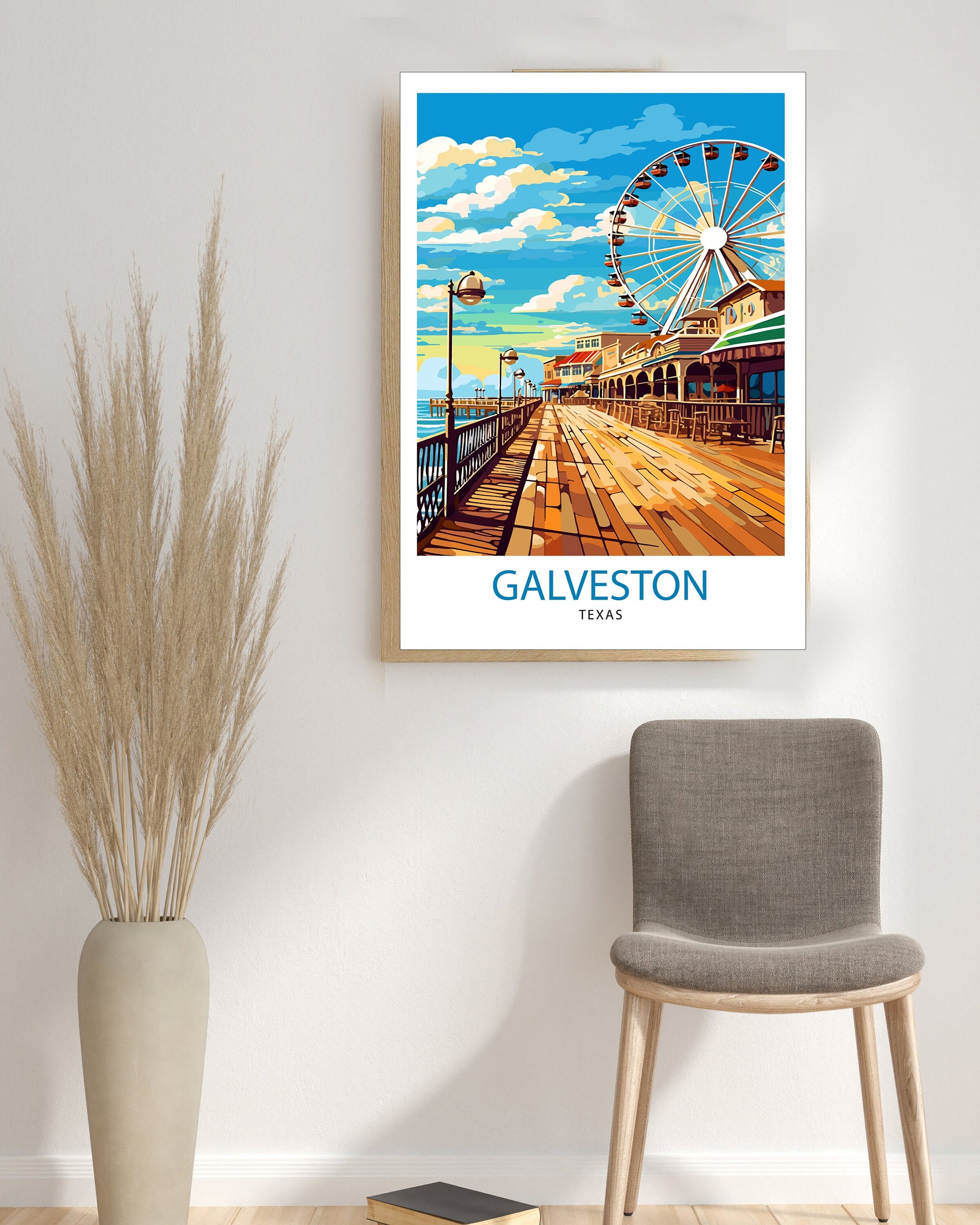 Galveston Texas Travel Print Galveston Wall Decor Galveston Poster Texas Travel Prints Galveston Art Print Galveston Illustration Galveston