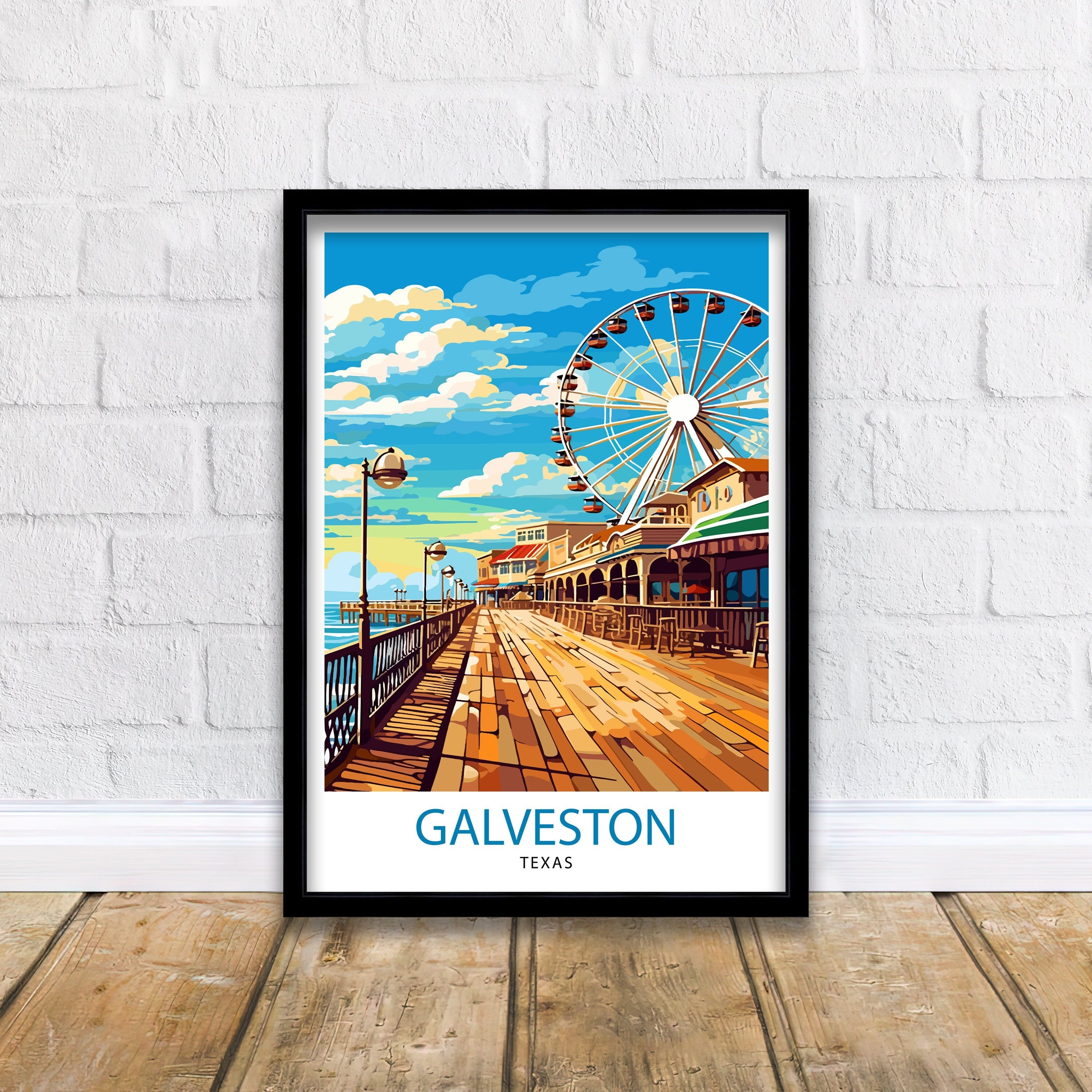 Galveston Texas Travel Print Galveston Wall Decor Galveston Poster Texas Travel Prints Galveston Art Print Galveston Illustration Galveston