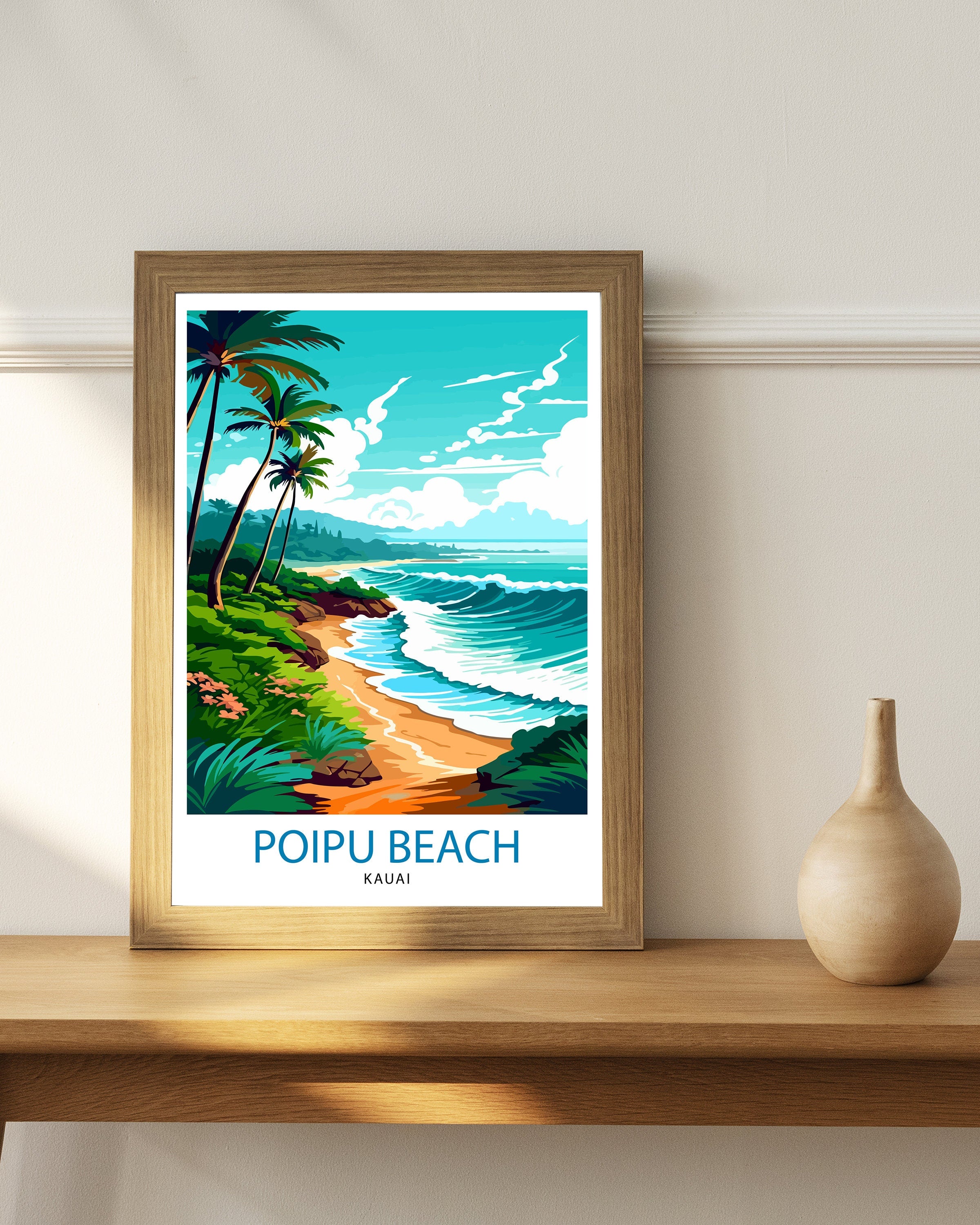Poipu Beach Kauai Travel Print Poipu Beach Wall Decor Poipu Beach Poster Hawaii Travel Prints Poipu Beach Art Print Poipu Beach Illustration
