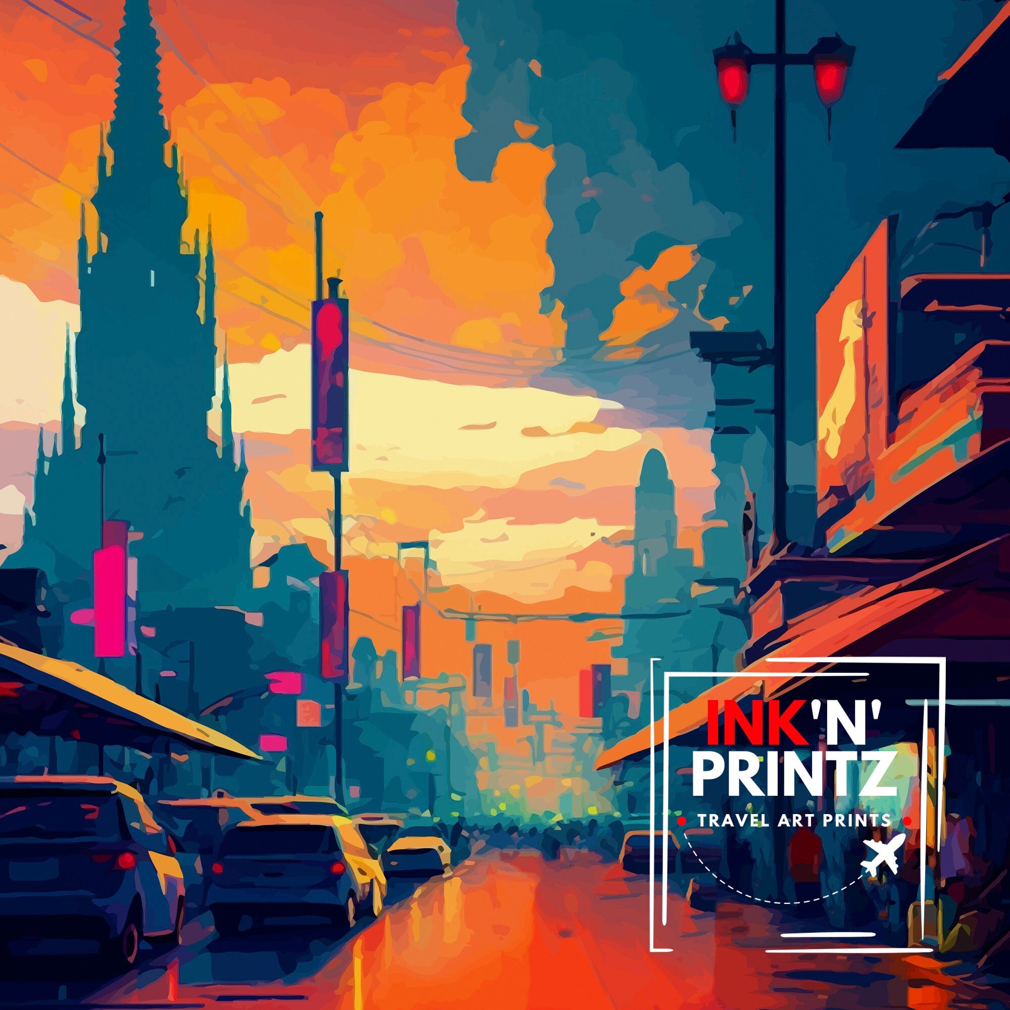 Bangkok Thailand Travel Print Bangkok Wall Decor Bangkok Home Living Decor Bangkok Illustration Travel Poster Gift for Bangkok Thailand