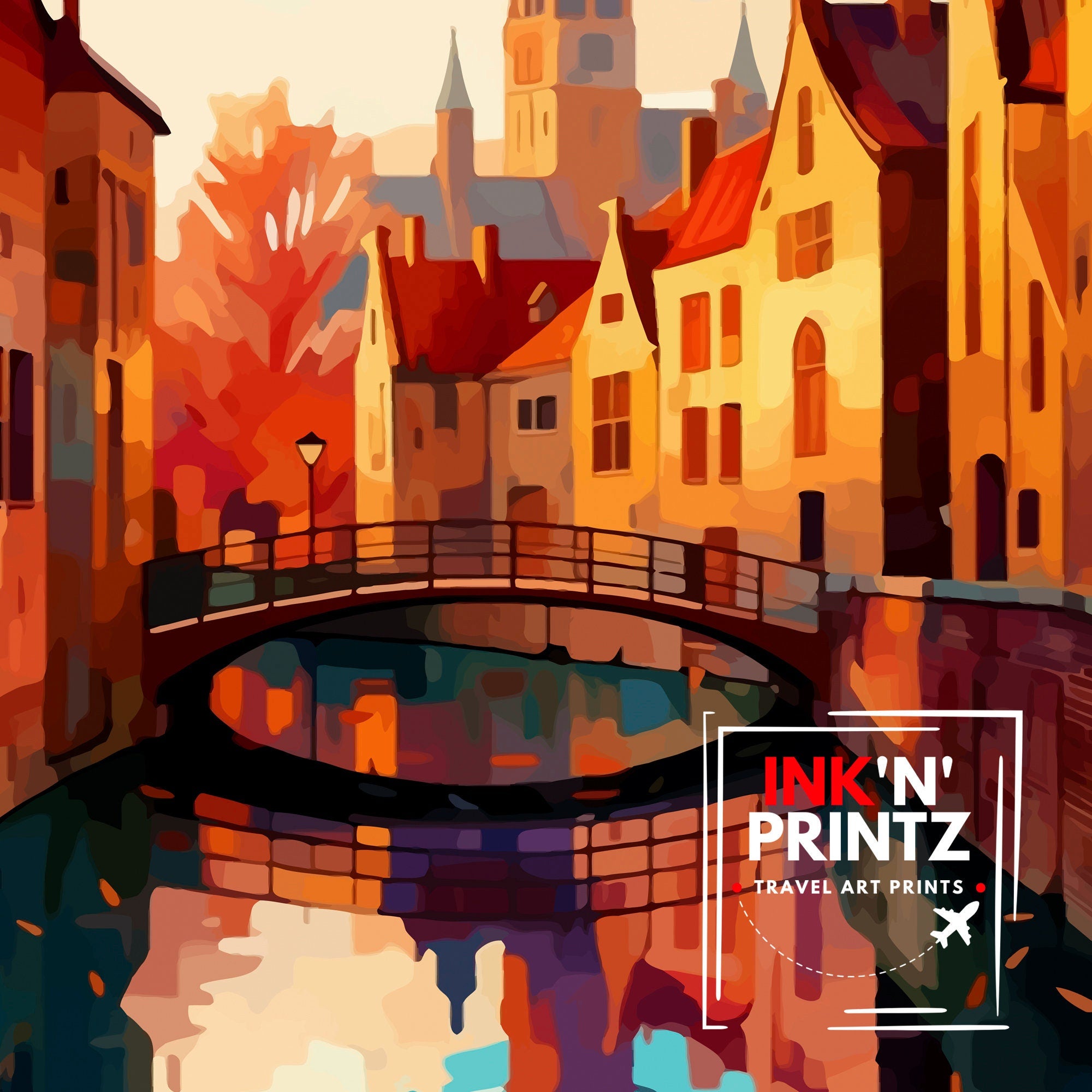 Bruges Belgium Travel Print Bruges Wall Decor Bruges Poster Belgium Travel Prints Bruges Art Print - Bruges Illustration Bruges