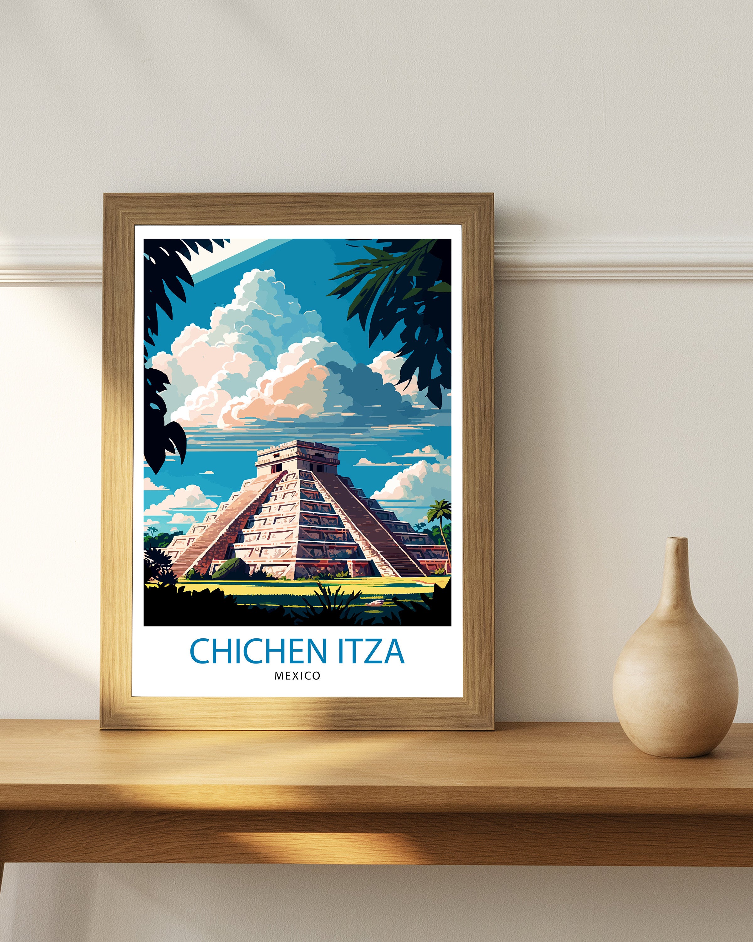 Chichen Itza Travel Print - Mayan Ruins Wall Art - Chichen Itza Poster - Mexico Travel Prints - Chichen Itza Art Print