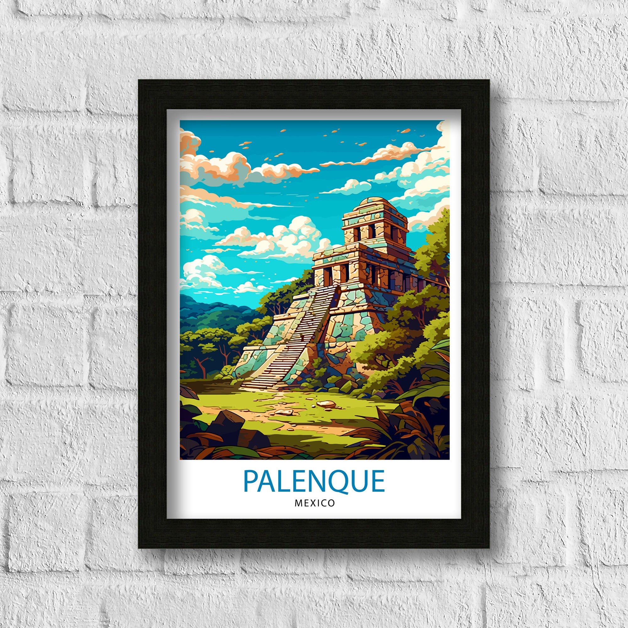 Palenque Mexico Travel Print Palenque Wall Decor Palenque Home Living Decor Palenque Mexico Illustration Travel Poster Gift for Palenque