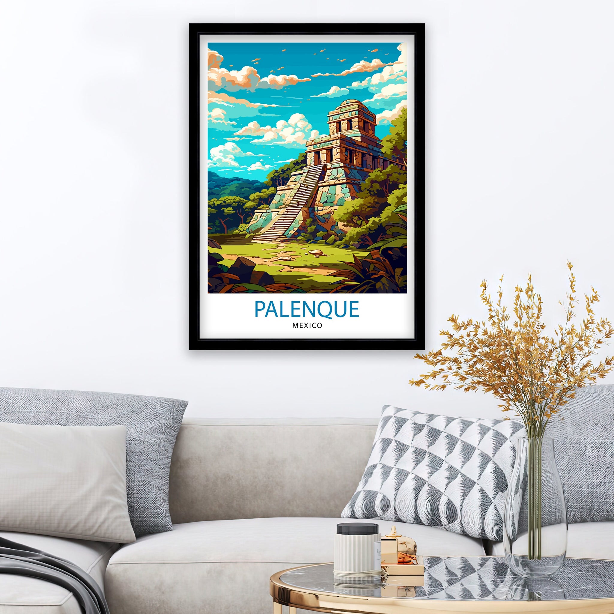 Palenque Mexico Travel Print Palenque Wall Decor Palenque Home Living Decor Palenque Mexico Illustration Travel Poster Gift for Palenque