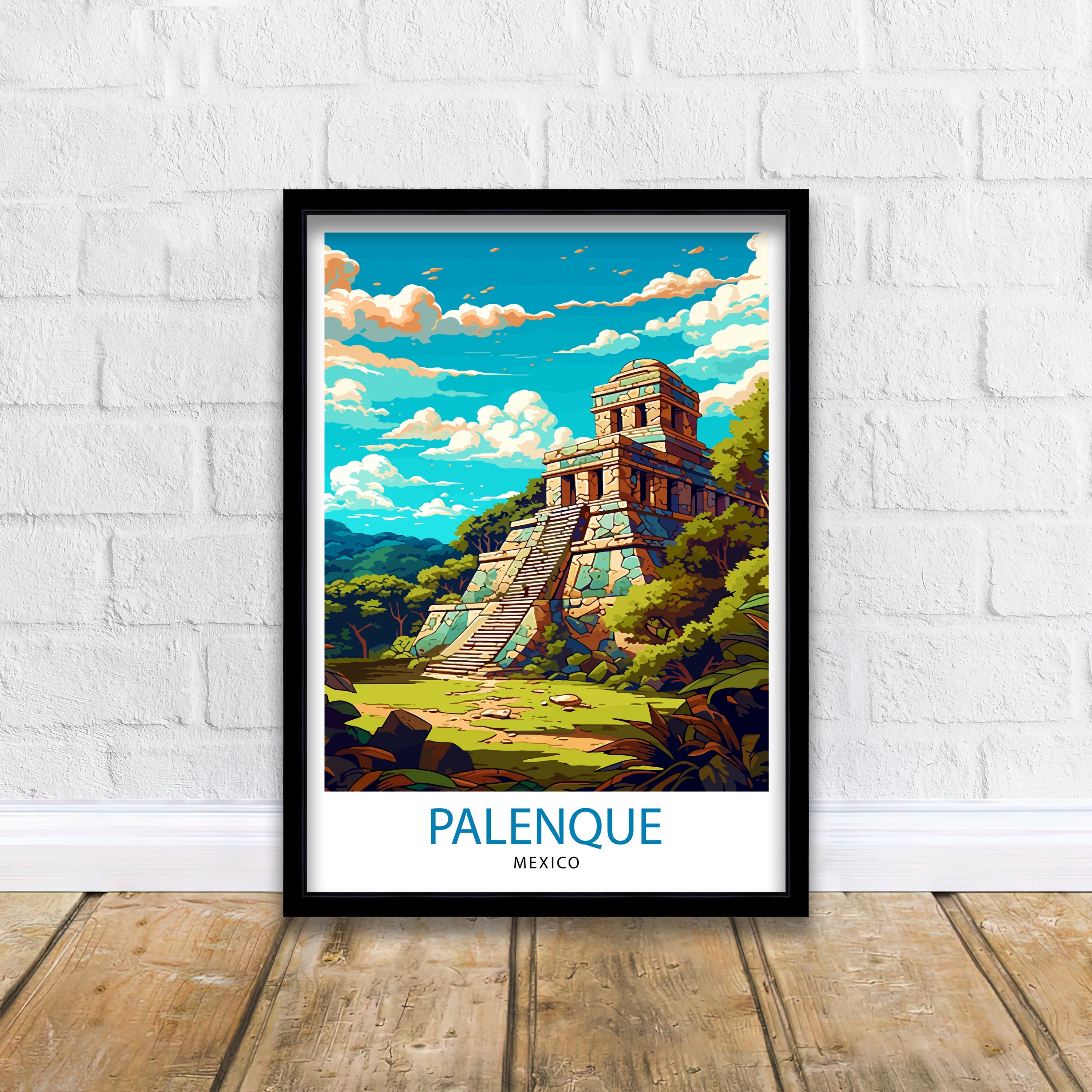 Palenque Mexico Travel Print Palenque Wall Decor Palenque Home Living Decor Palenque Mexico Illustration Travel Poster Gift for Palenque