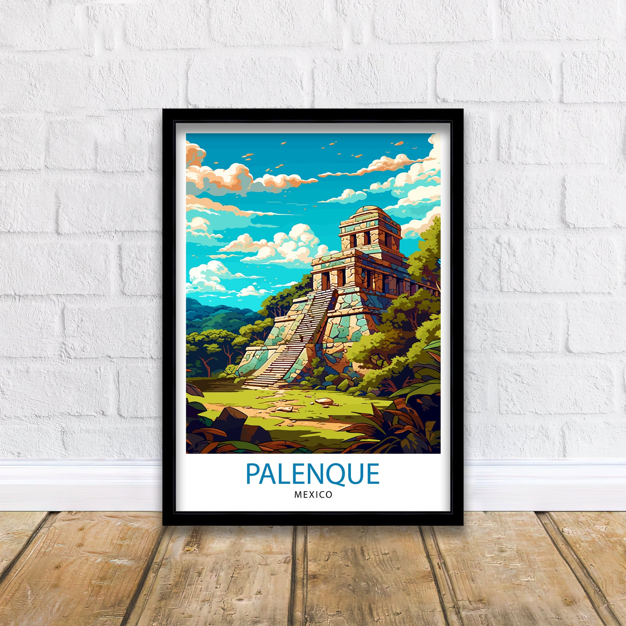 Palenque Mexico Travel Print Palenque Wall Decor Palenque Home Living Decor Palenque Mexico Illustration Travel Poster Gift for Palenque