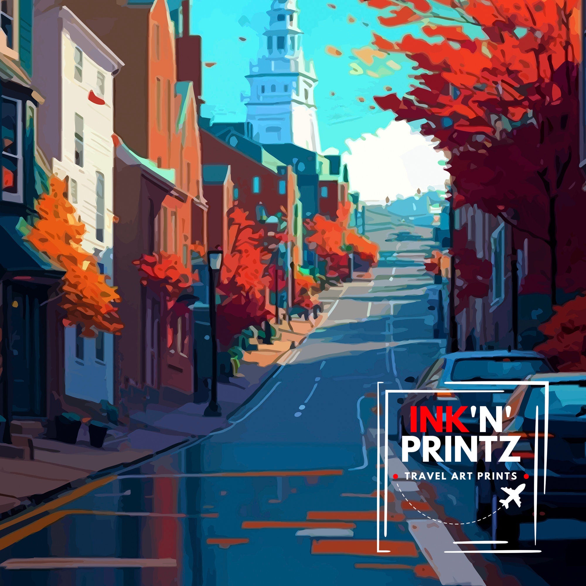 Portland Maine Travel Print Portland Wall Decor Portland Home Living Decor Portland Maine Illustration Travel Poster Gift for Portland Maine