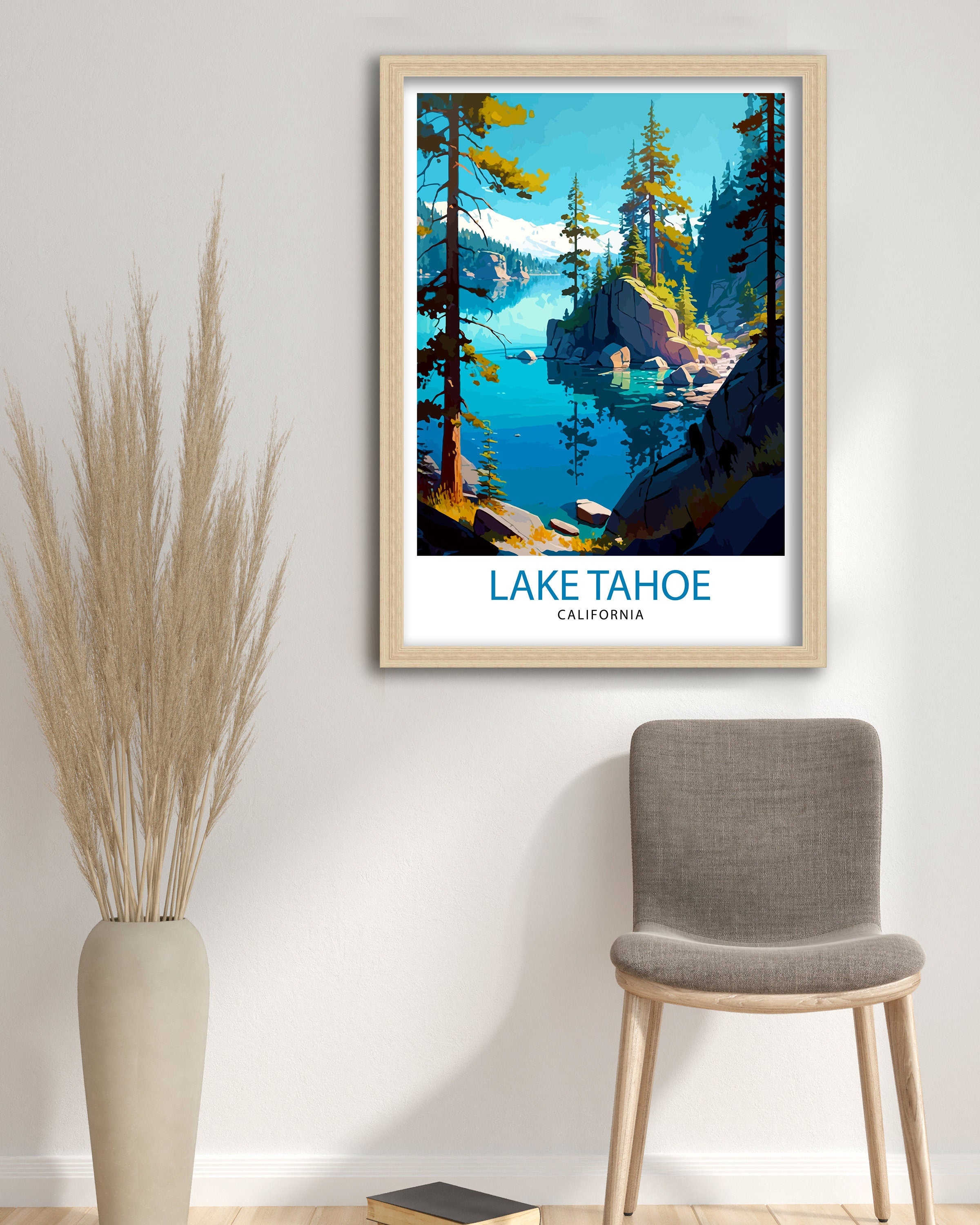 Lake Tahoe California Travel Print Lake Tahoe Wall Decor Lake Tahoe Home Living Decor Lake Tahoe Illustration Travel Poster