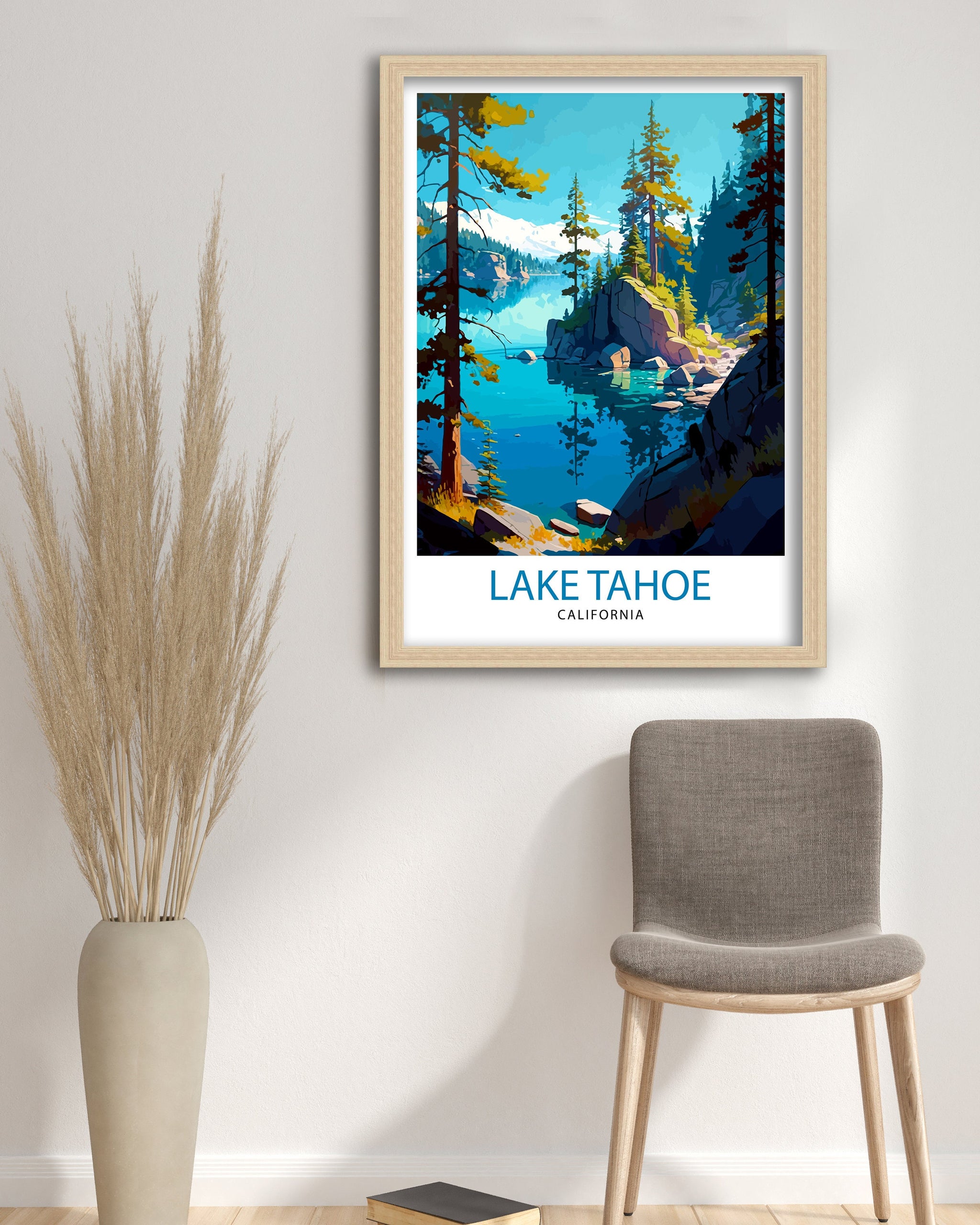 Lake Tahoe California Travel Print Lake Tahoe Wall Decor Lake Tahoe Home Living Decor Lake Tahoe Illustration Travel Poster