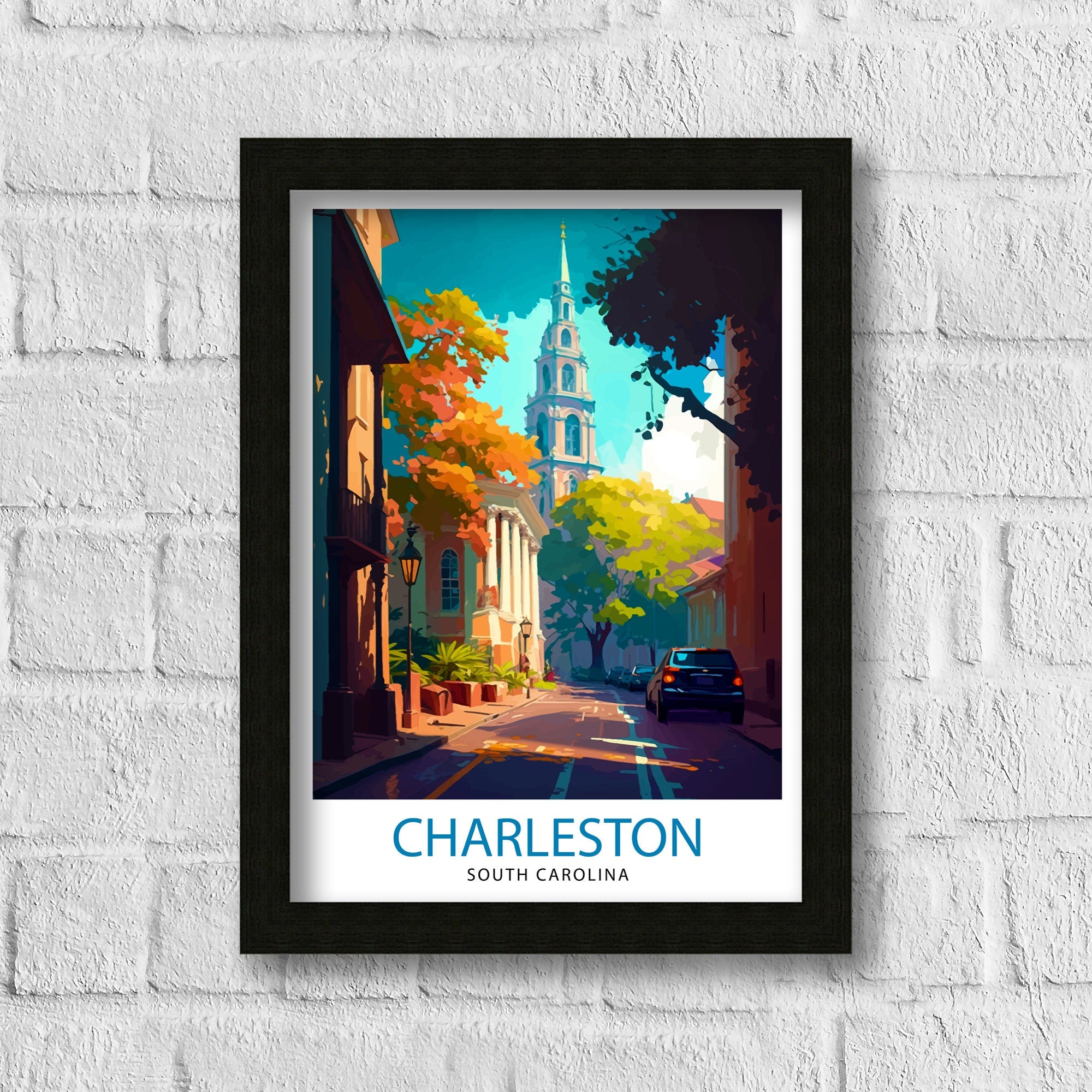 Charleston South Carolina Travel Print Charleston Wall Decor, Charleston Home Living Decor Charleston Illustration Travel Poster Gift