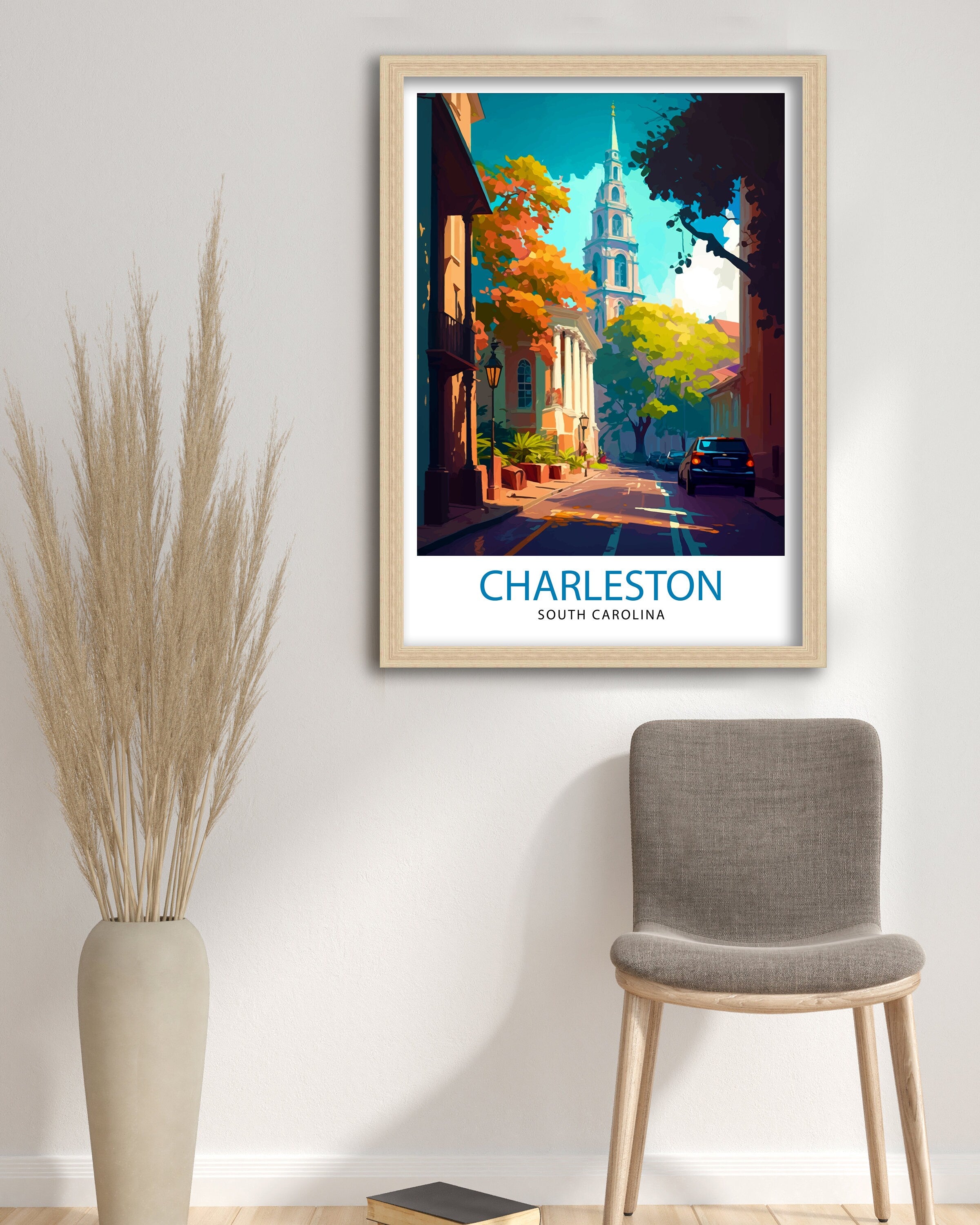 Charleston South Carolina Travel Print Charleston Wall Decor, Charleston Home Living Decor Charleston Illustration Travel Poster Gift