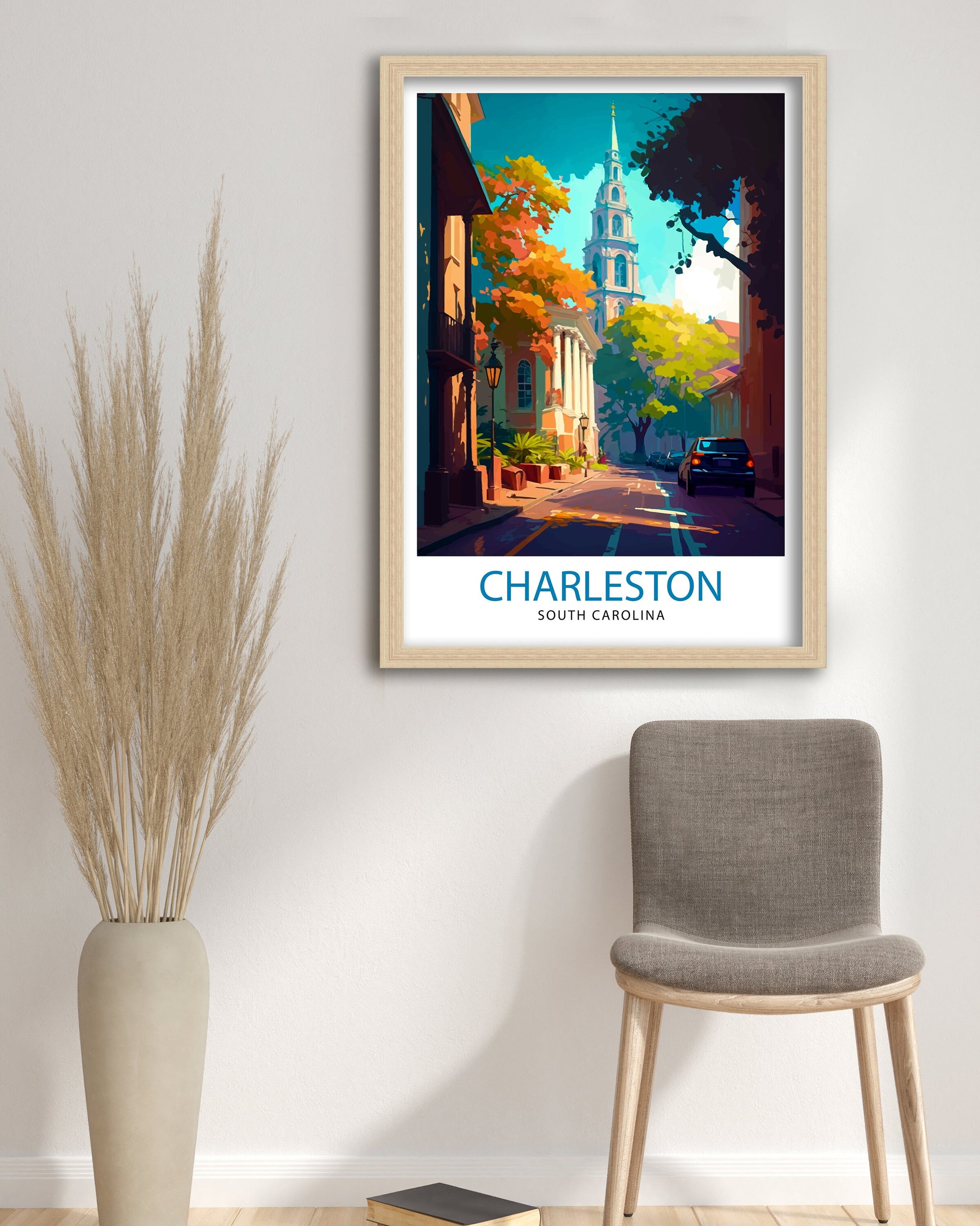 Charleston South Carolina Travel Print Charleston Wall Decor, Charleston Home Living Decor Charleston Illustration Travel Poster Gift