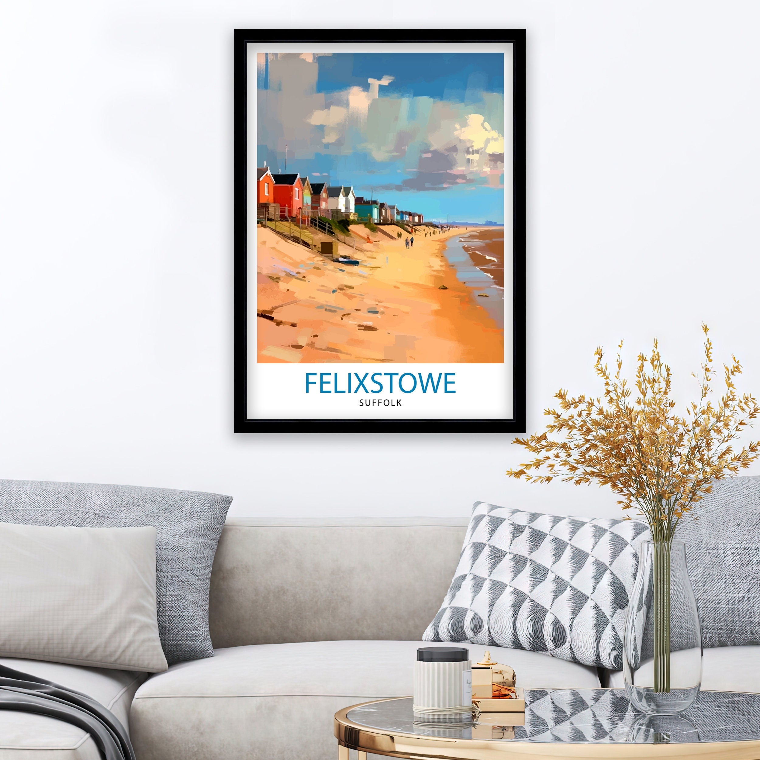 Felixstone Beach Travel Print Coastal Wall Decor Beach Poster Seaside Travel Prints Beach Art Print Felixstone Illustration Beach Wall