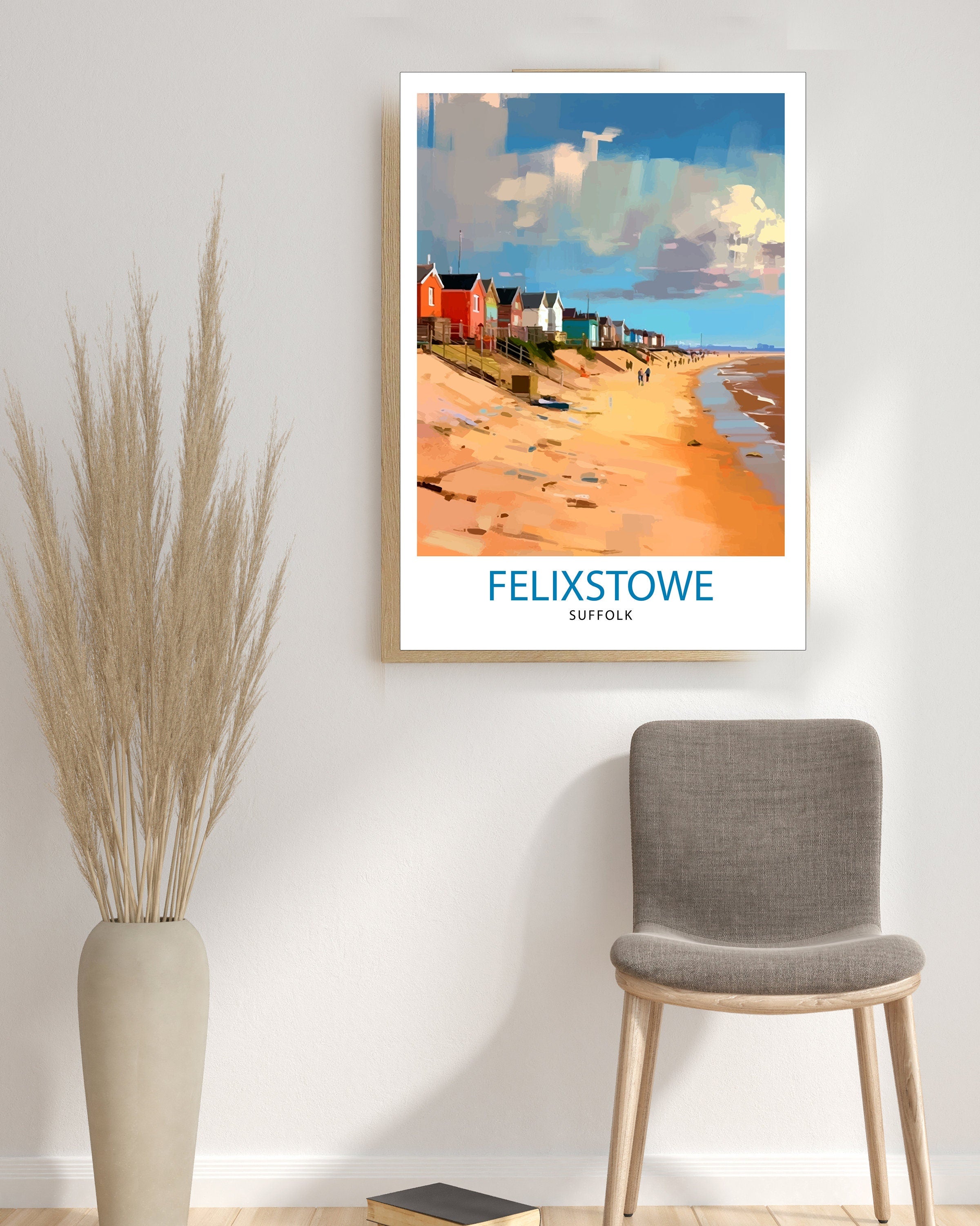 Felixstone Beach Travel Print Coastal Wall Decor Beach Poster Seaside Travel Prints Beach Art Print Felixstone Illustration Beach Wall