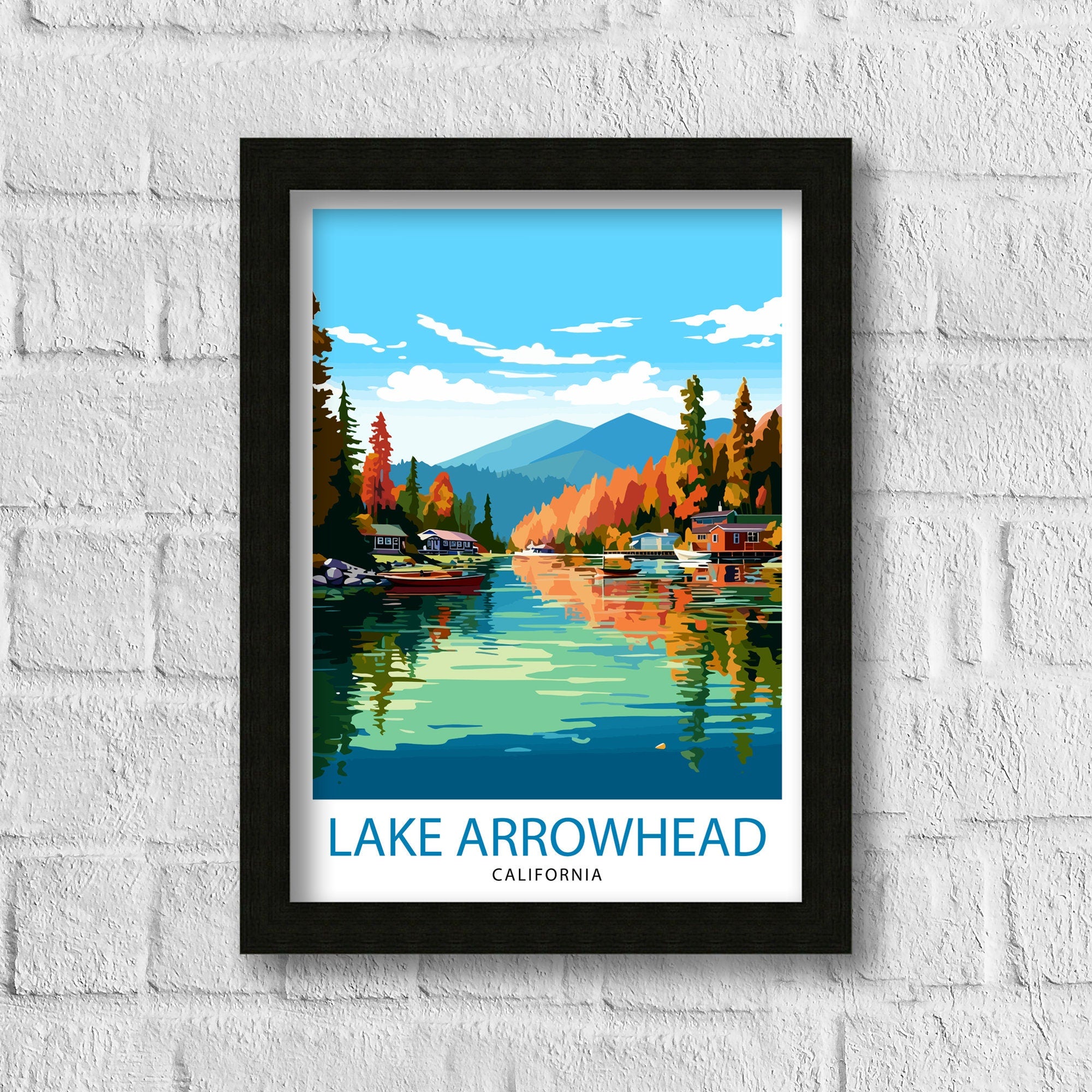 Lake Arrowhead California Travel Print| Lake Arrowhead Wall Decor Lake Arrowhead Home Living Decor Lake Arrowhead IllustrationTravel Poster