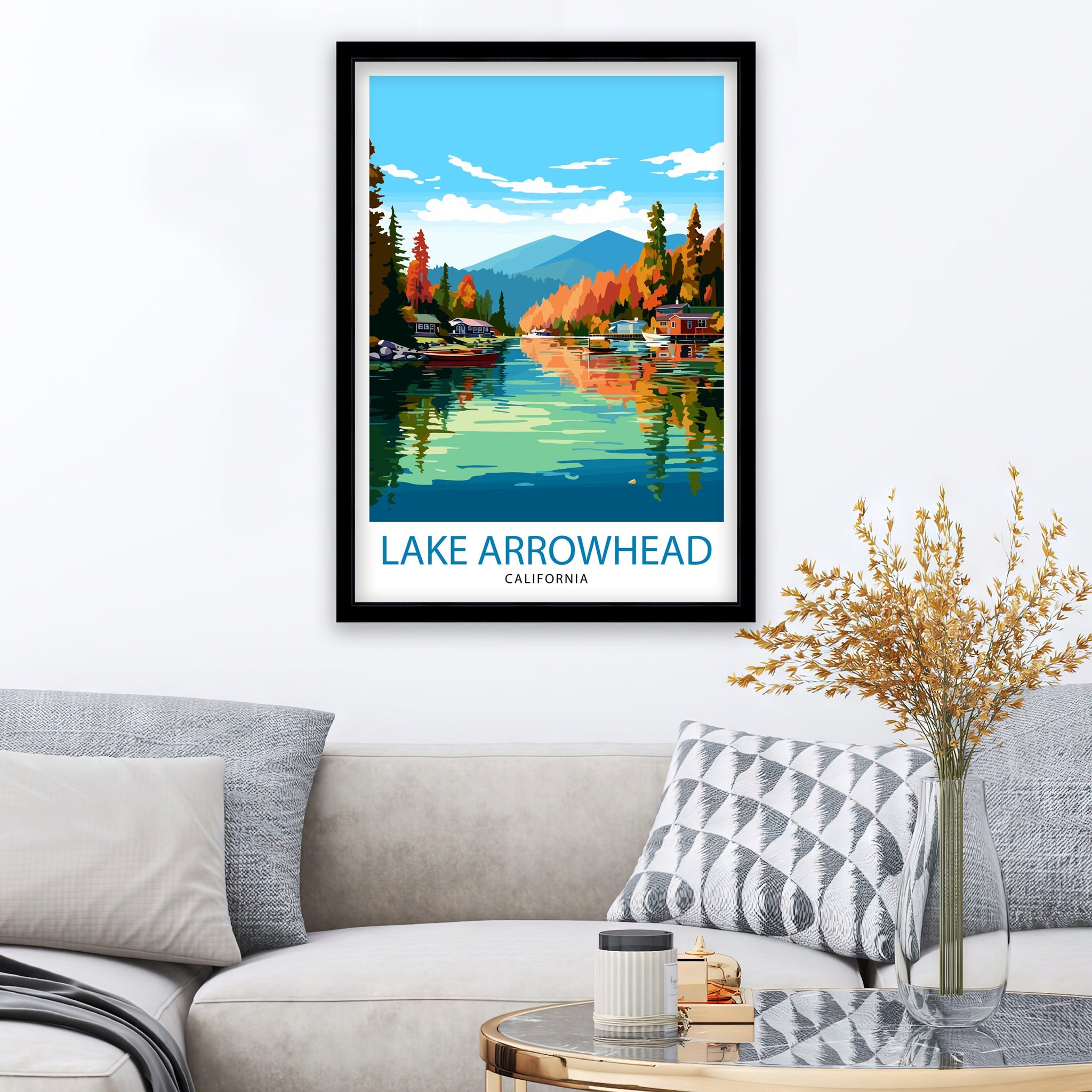 Lake Arrowhead California Travel Print| Lake Arrowhead Wall Decor Lake Arrowhead Home Living Decor Lake Arrowhead IllustrationTravel Poster